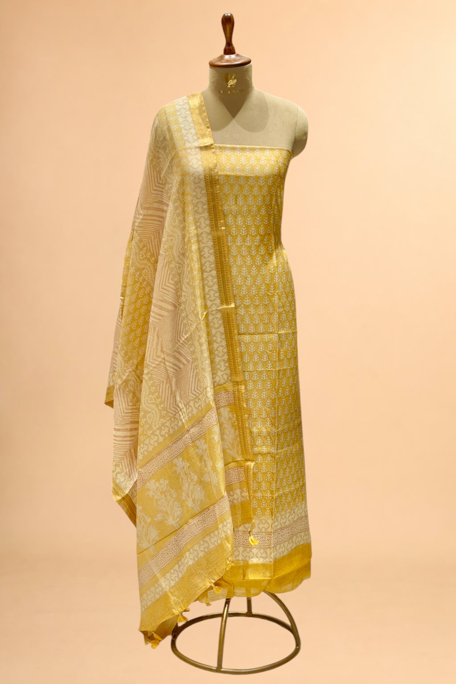 Sunshine Yellow Block Printed Chanderi Suit Set with Printed Dupatta