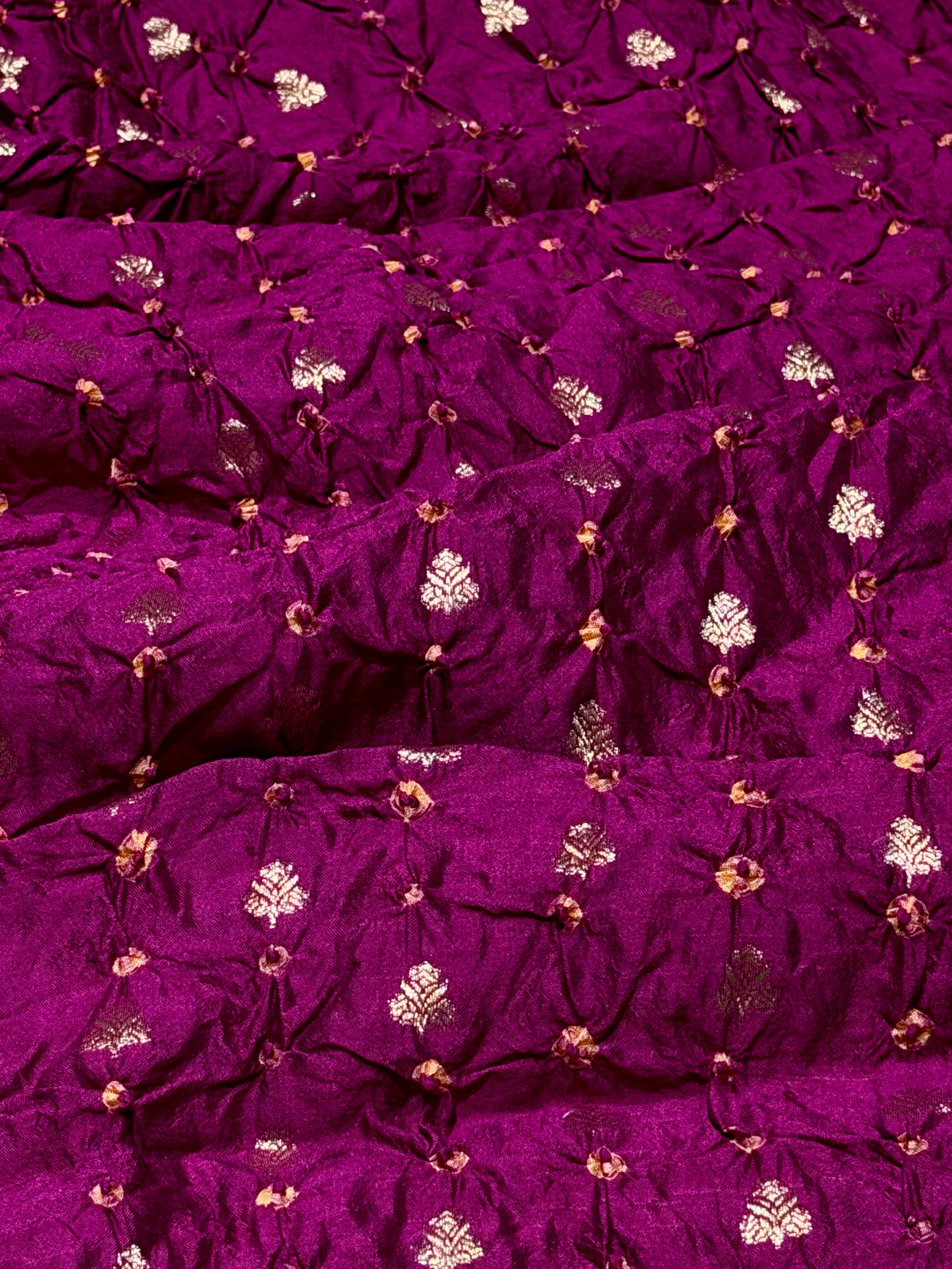 Berry Magenta Chiniya Silk Fabric With Bandhani