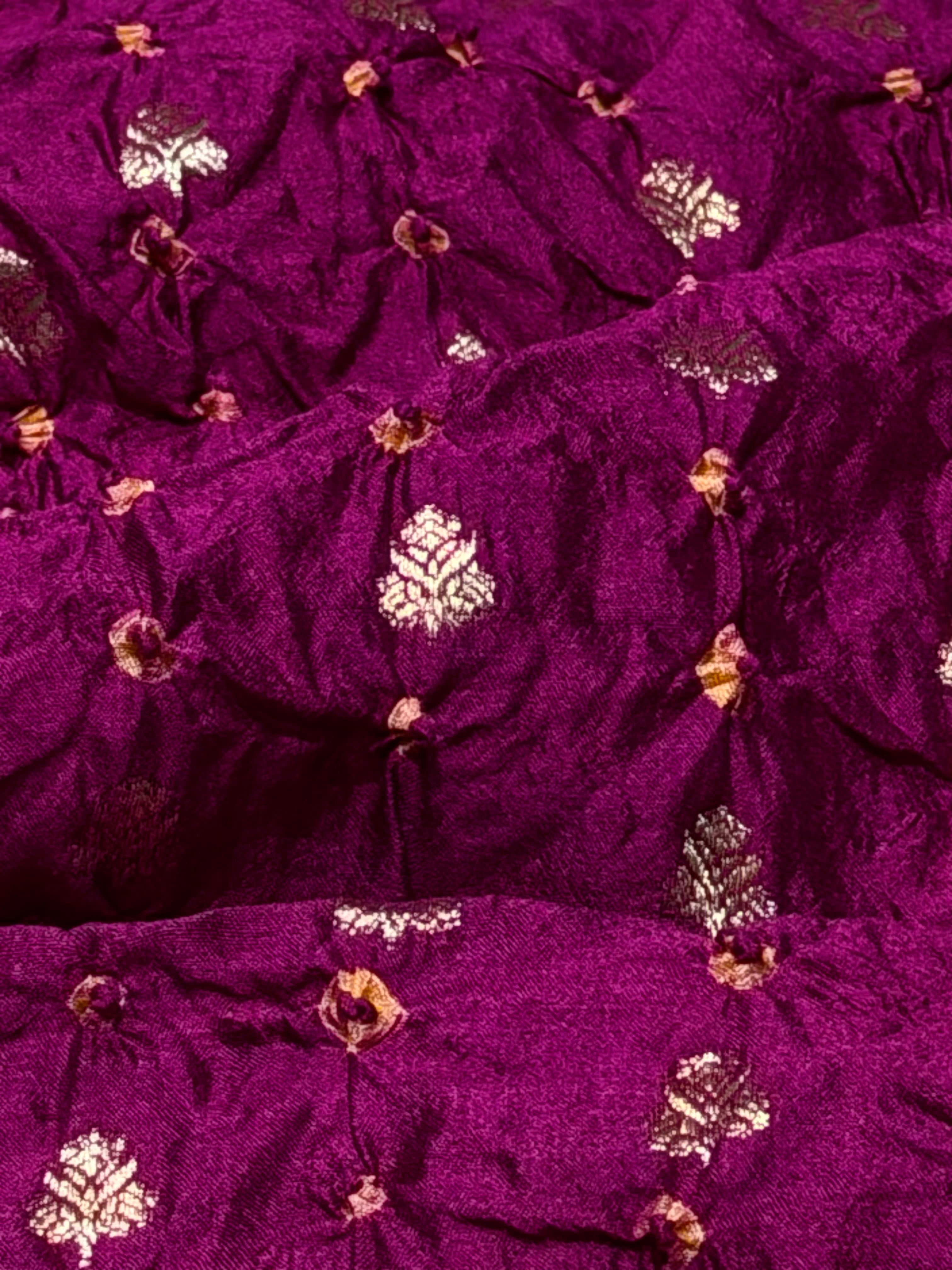 Berry Magenta Chiniya Silk Fabric With Bandhani