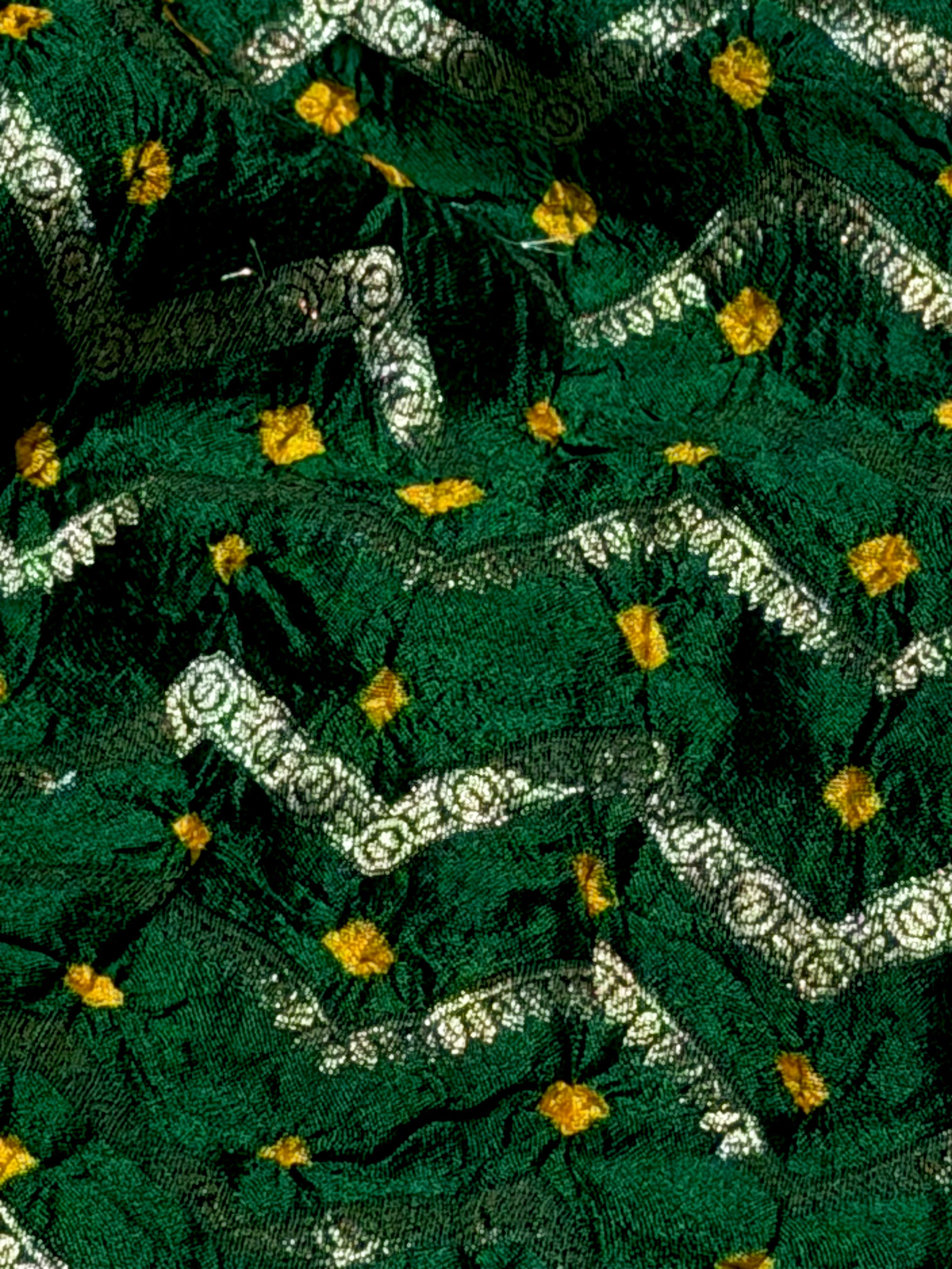 Bottle Green Chiniya Silk Fabric With Bandhani