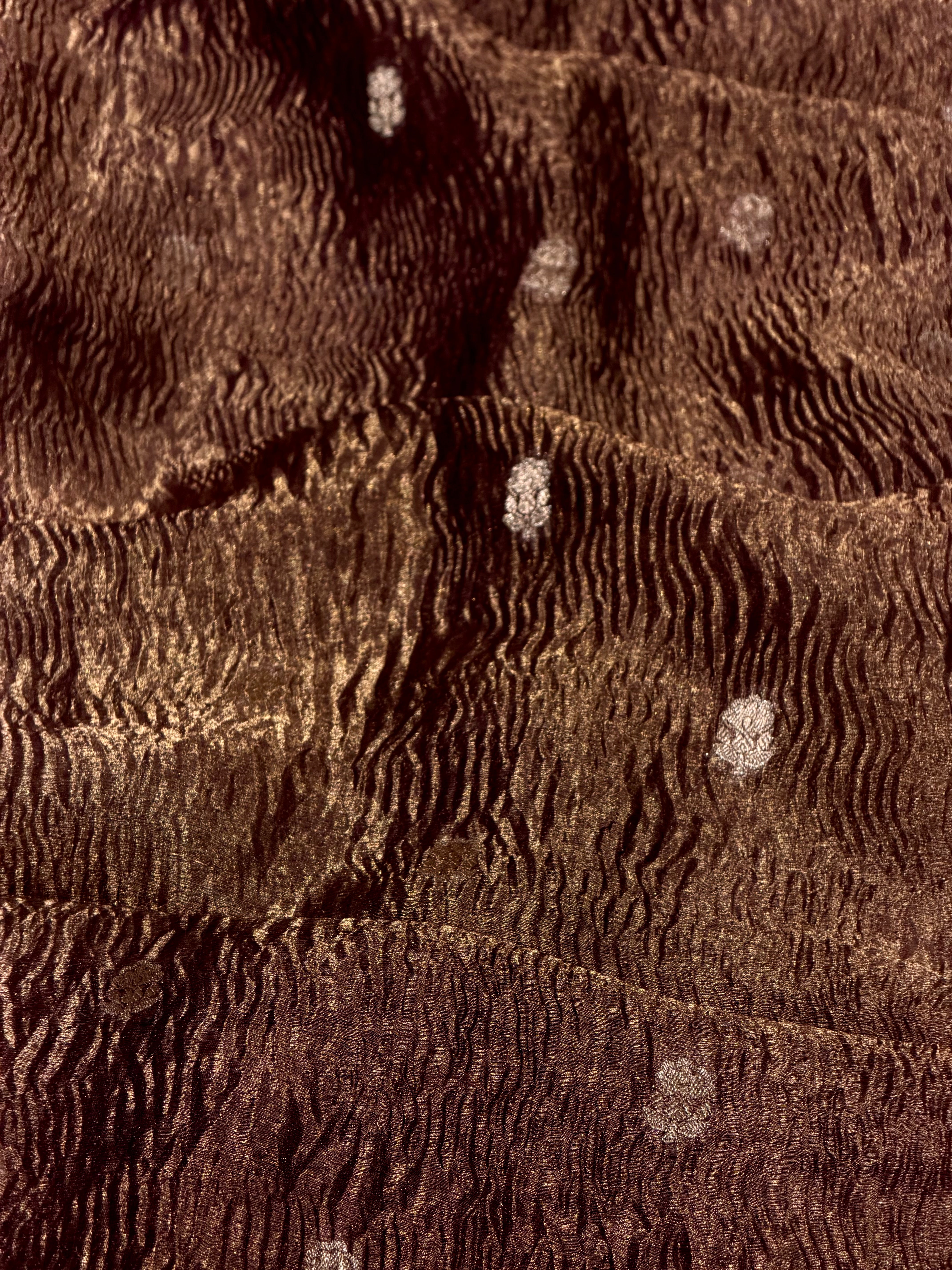 Deep Purple Gold Crushed Tissue Fabric with Gold Zari Floral Motifs