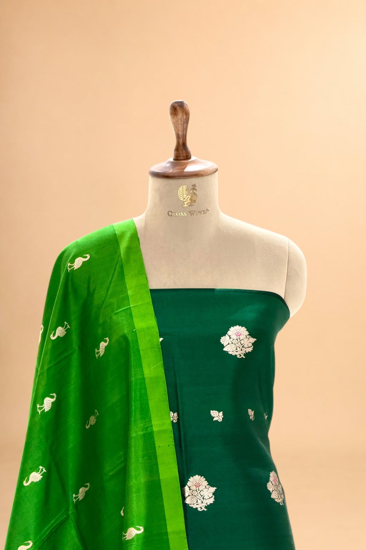 Deep Green Pure Silk Suit Set With Ombre Dupatta