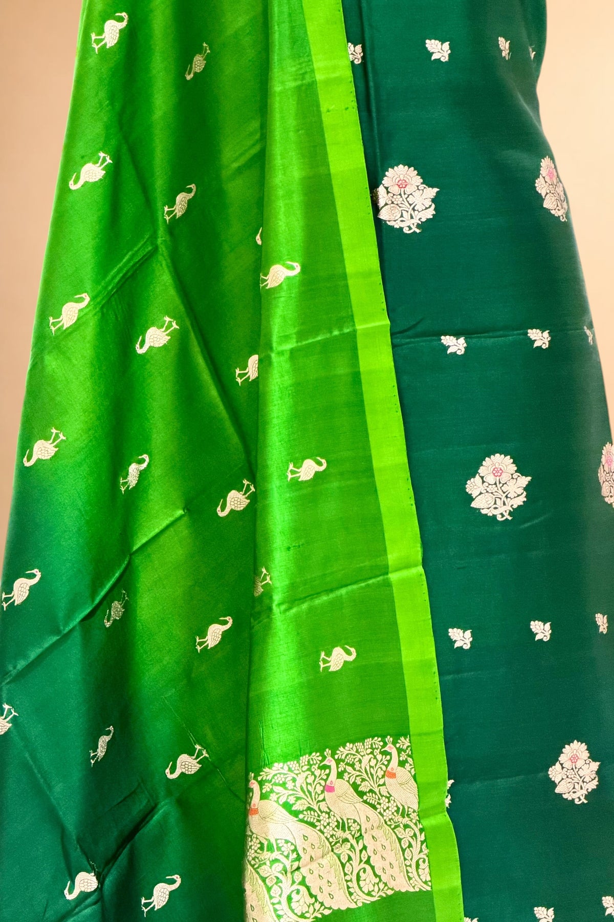 Deep Green Pure Silk Suit Set With Ombre Dupatta