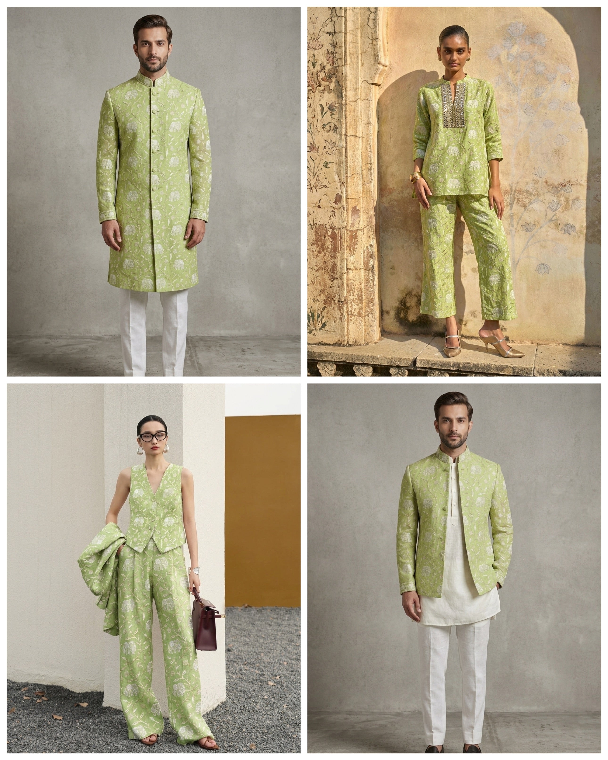 Light Green Mul Fabric With Appliqué Work