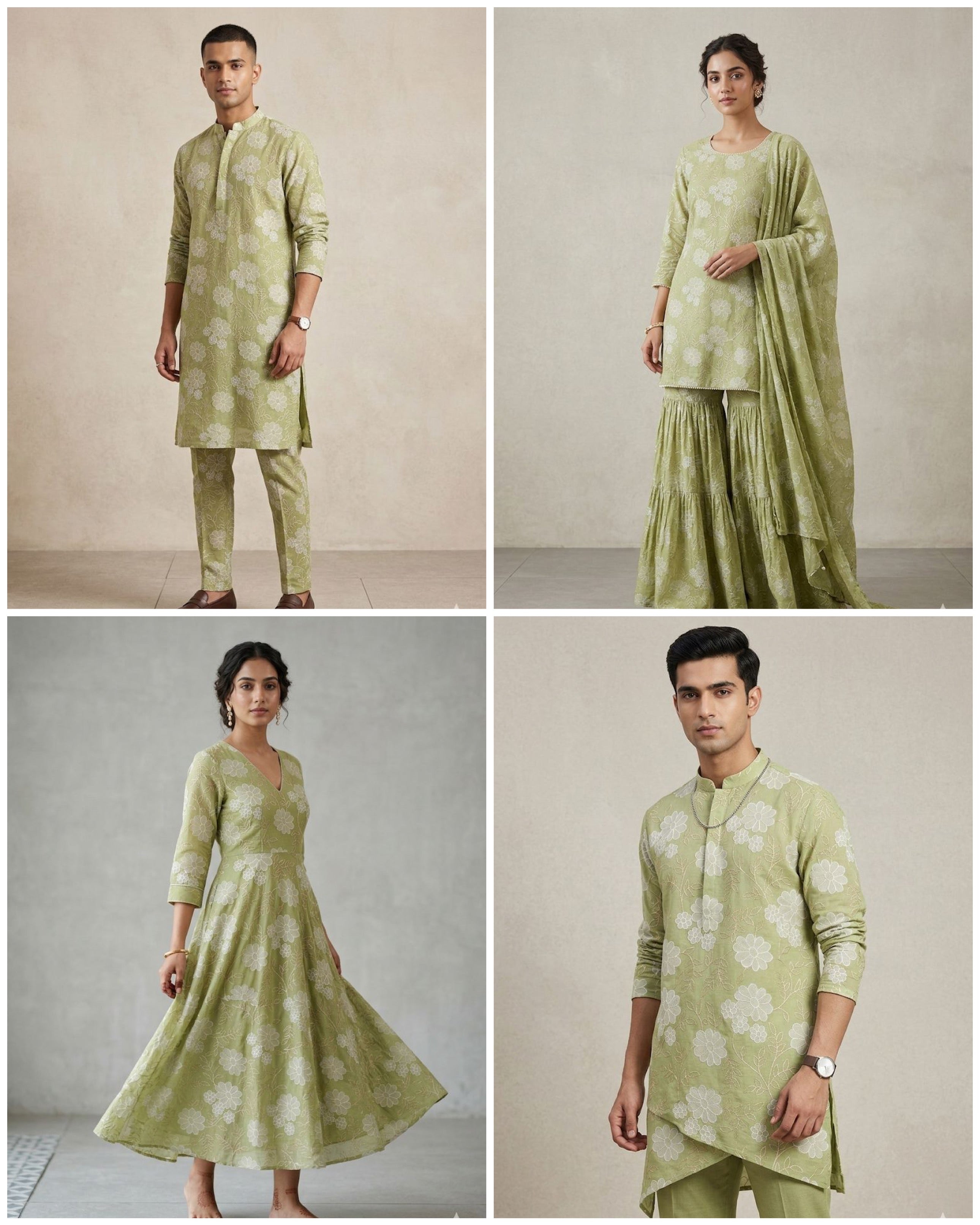 Light Green Mul Fabric With Appliqué Work