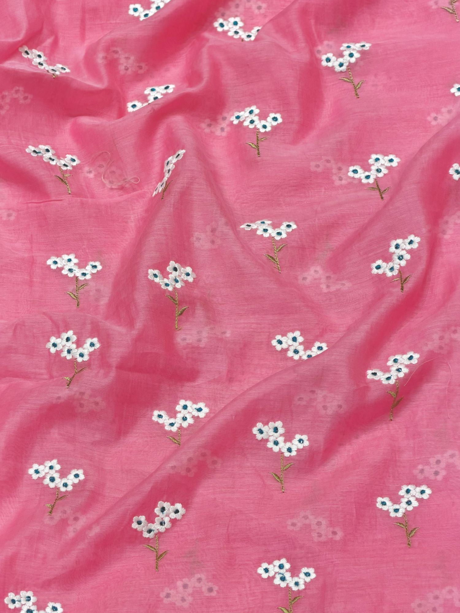 Fuchsia Pink Mul Fabric with Floral Embroidered Motif