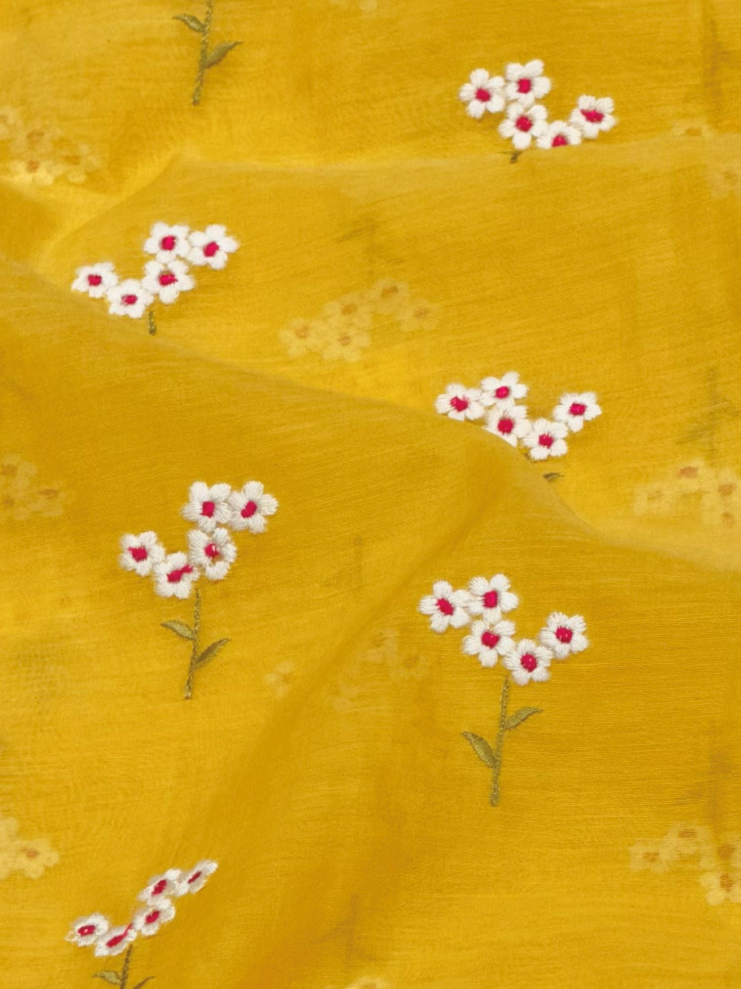 Mustard Yellow Mul Fabric with Floral Embroidered Motif