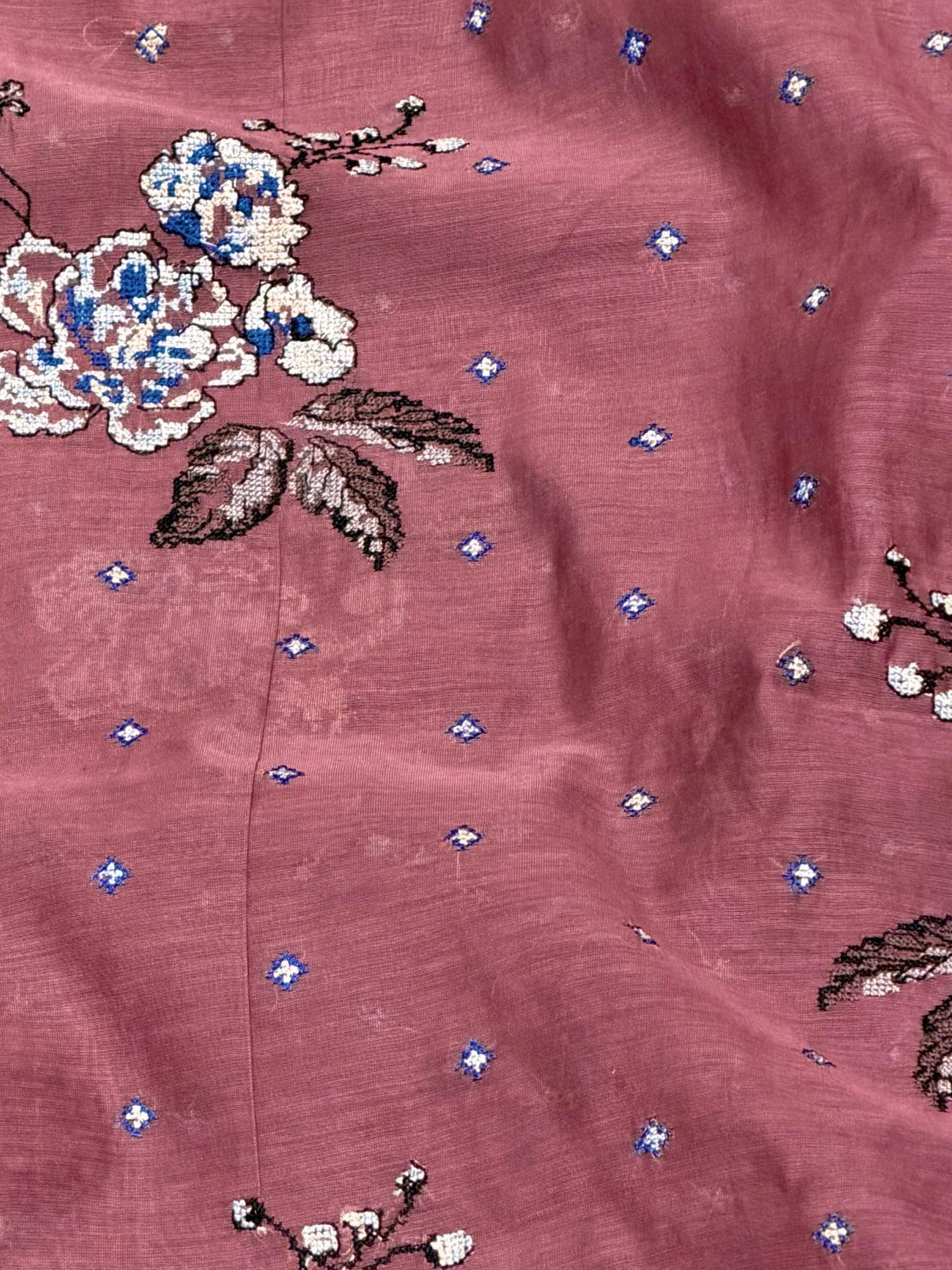 Dusty Rose Mul Fabric Floral Bouquet Embroidered Motif