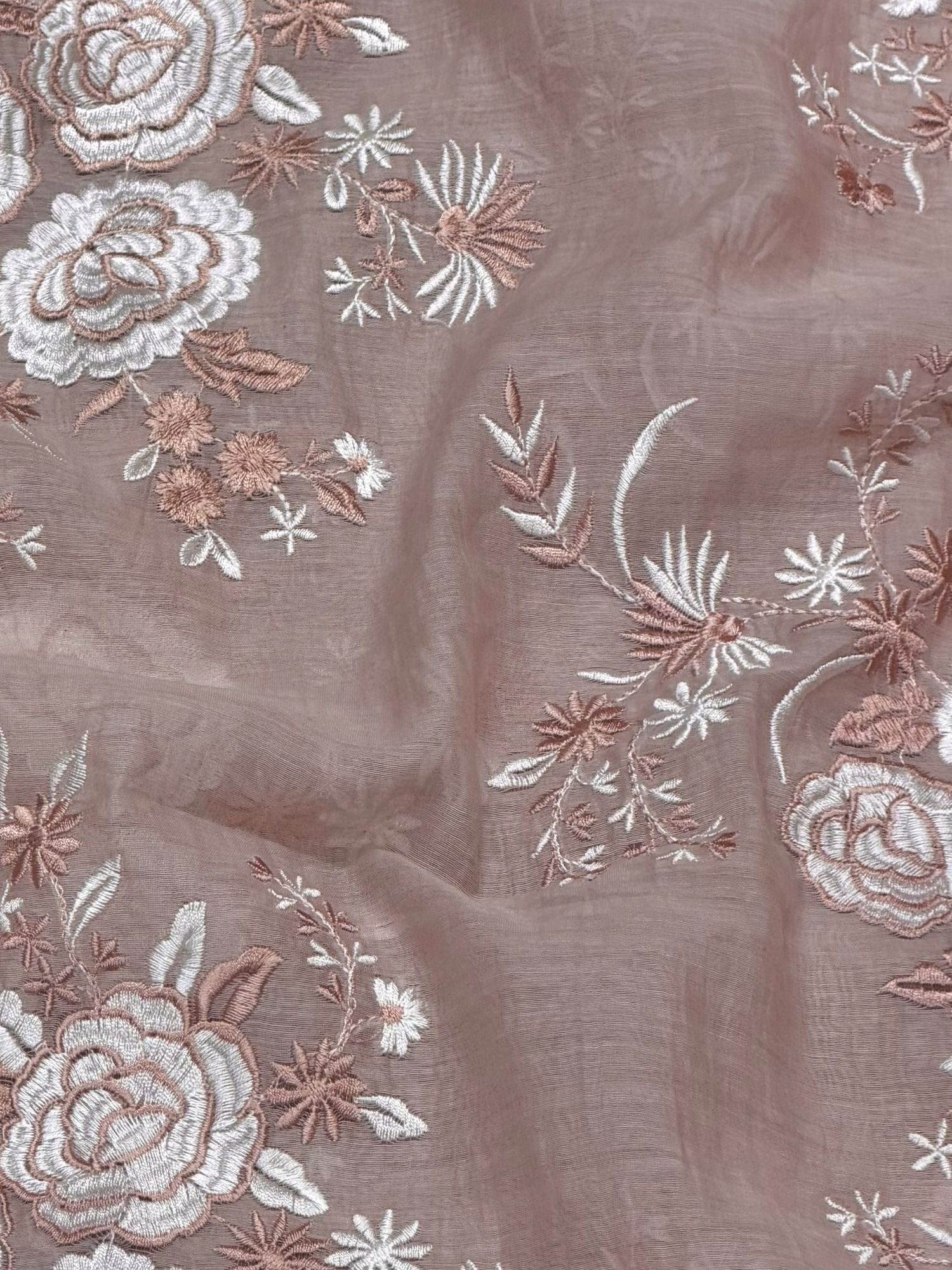 Dusty Mauve Mul Fabric Floral Bouquet Embroidered Motif