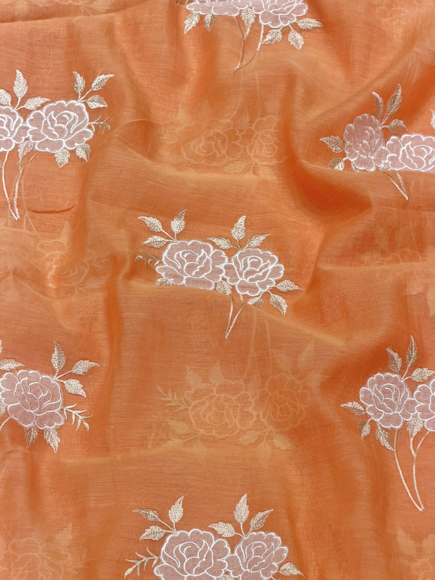 Orange Mul Fabric Floral Embroidered Motif