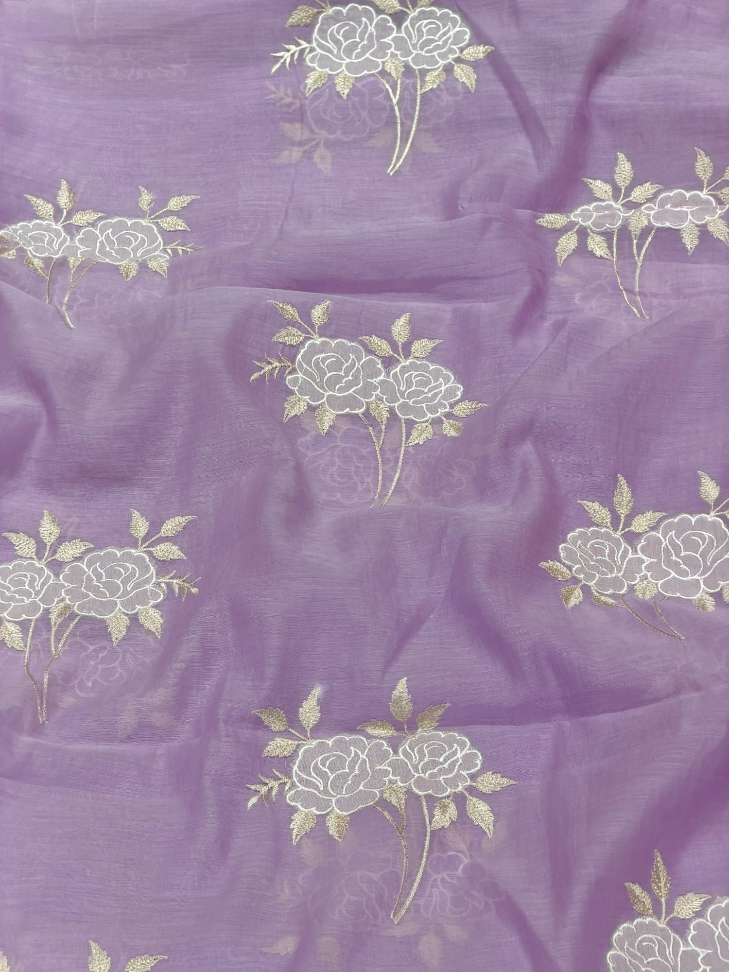Lavender Mul Fabric Floral Embroidered Motif