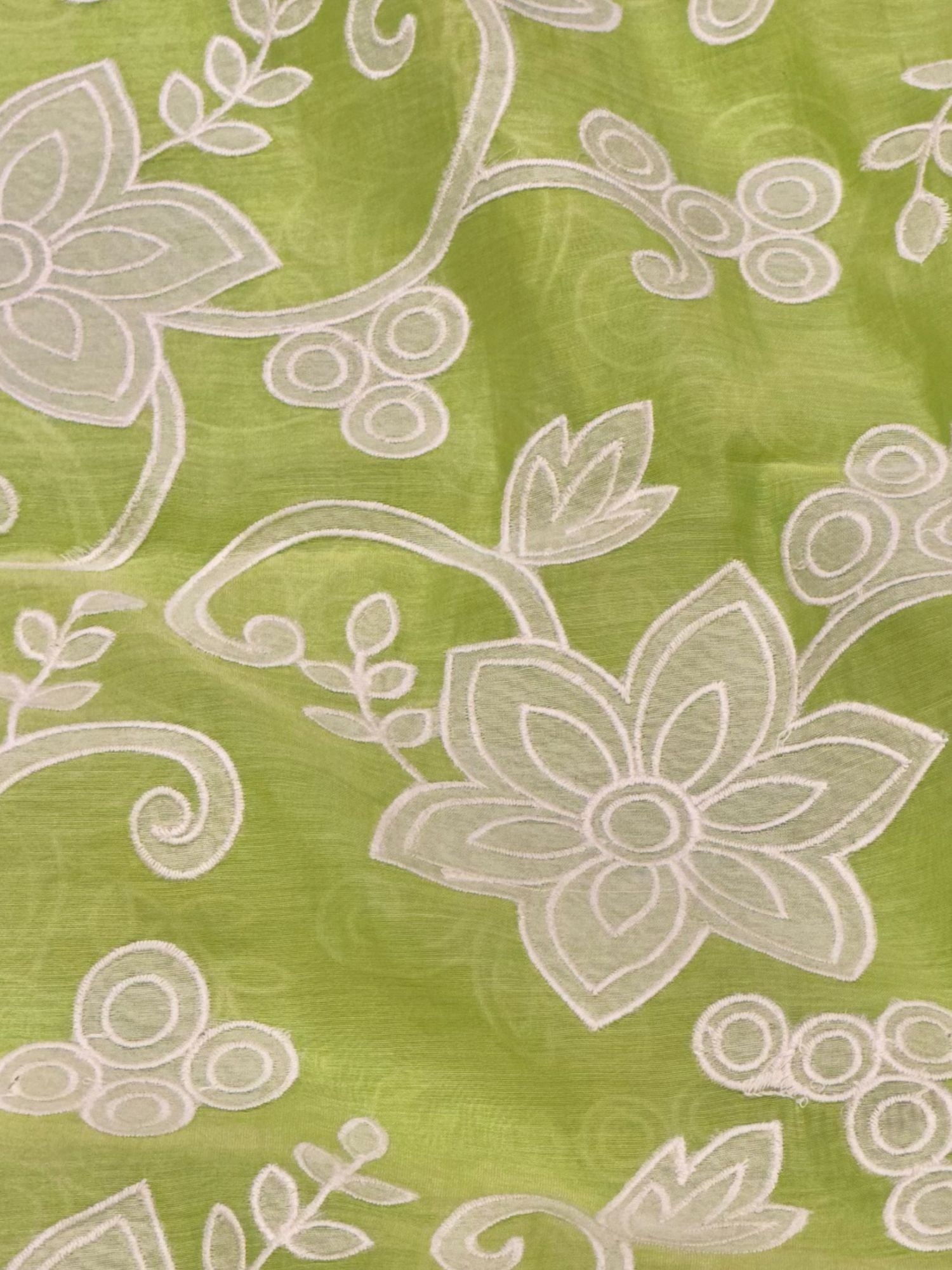 Green Mul with White Appliqué Work