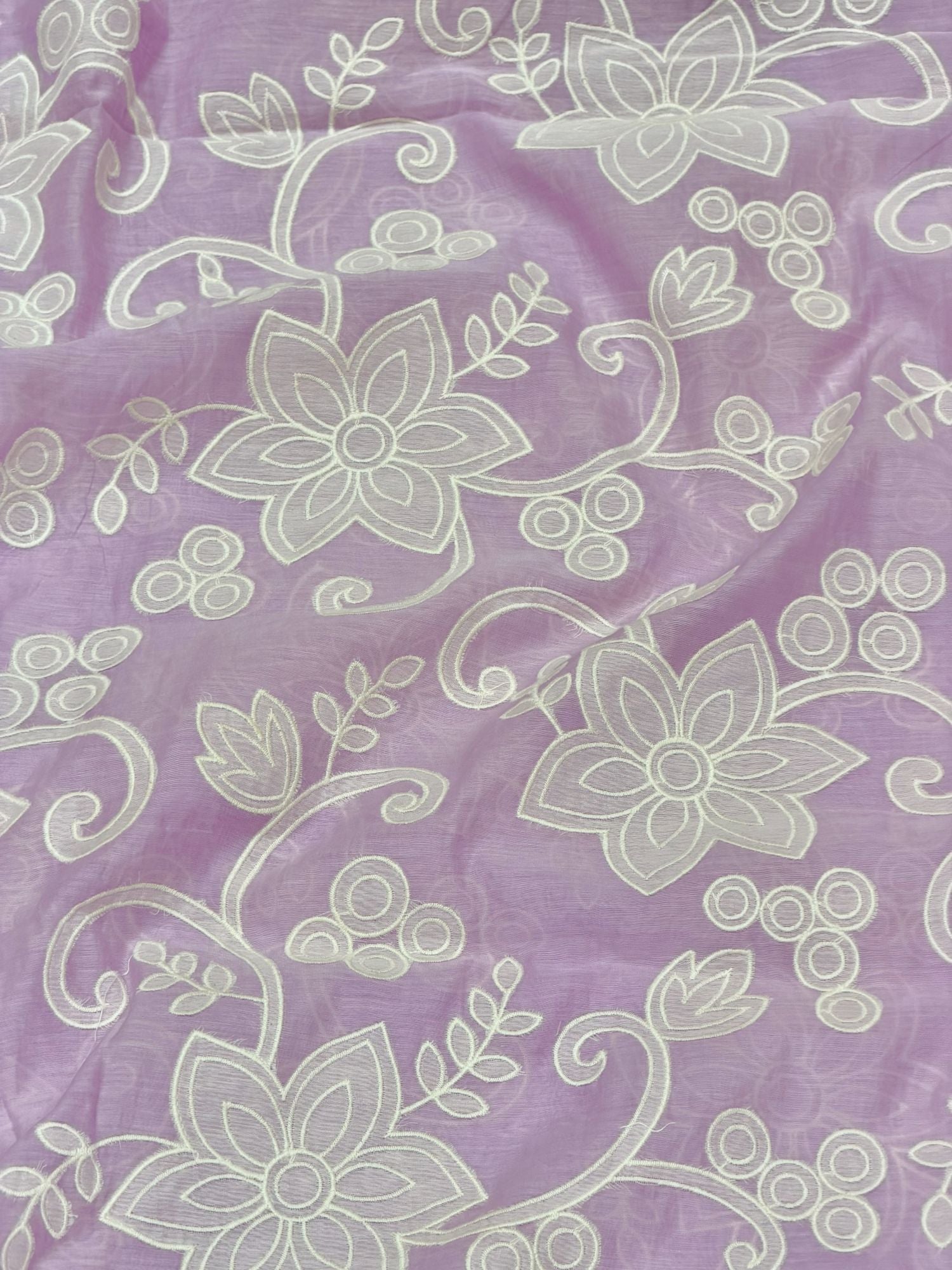 Lavender Mul with White Appliqué Work