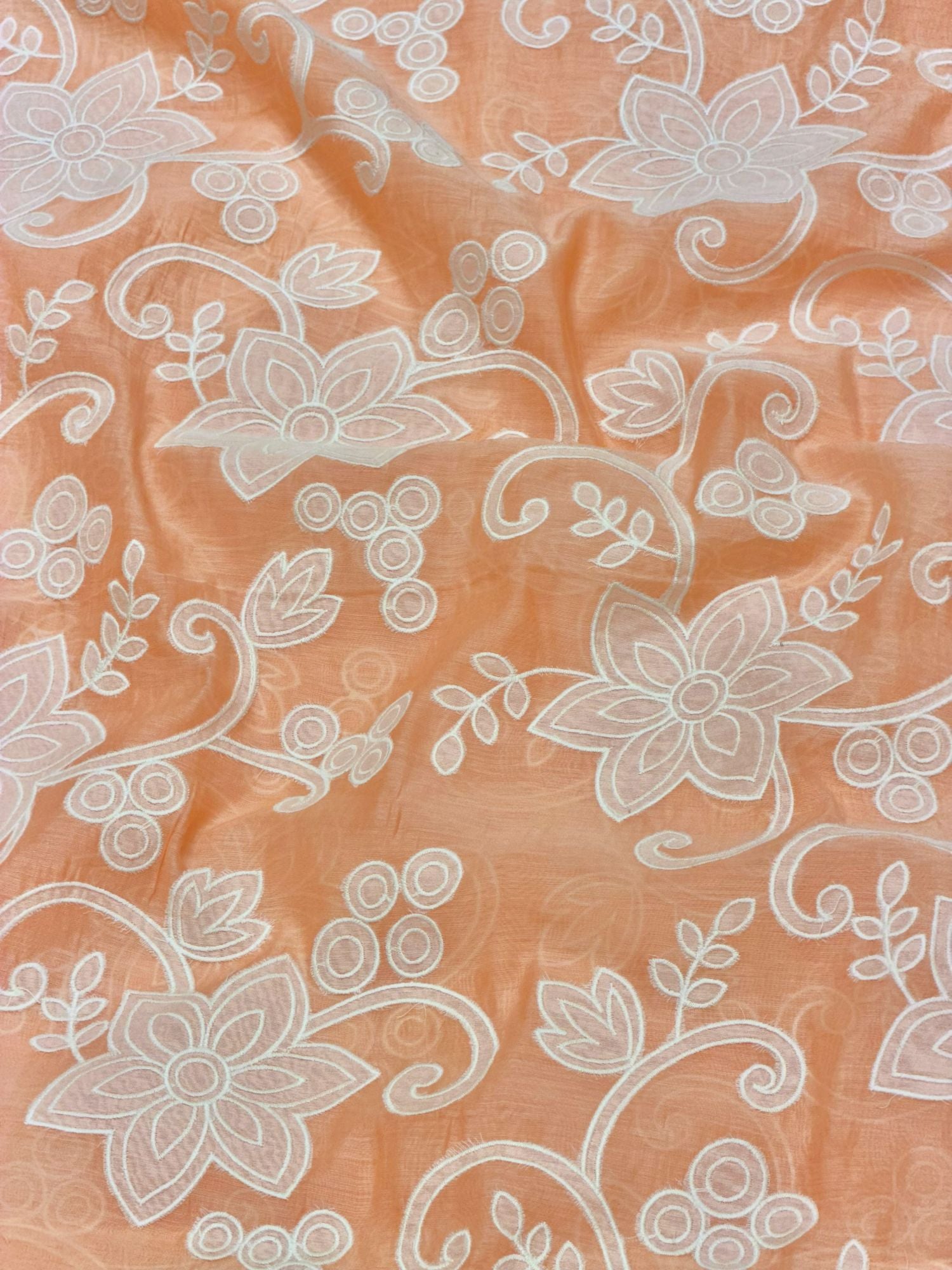 Orange Mul with White Appliqué Work