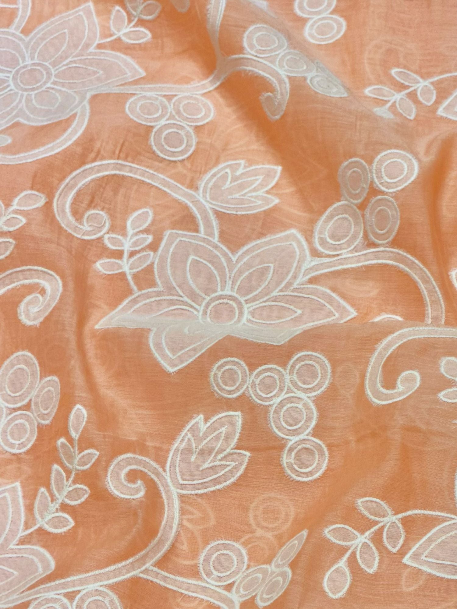 Orange Mul with White Appliqué Work