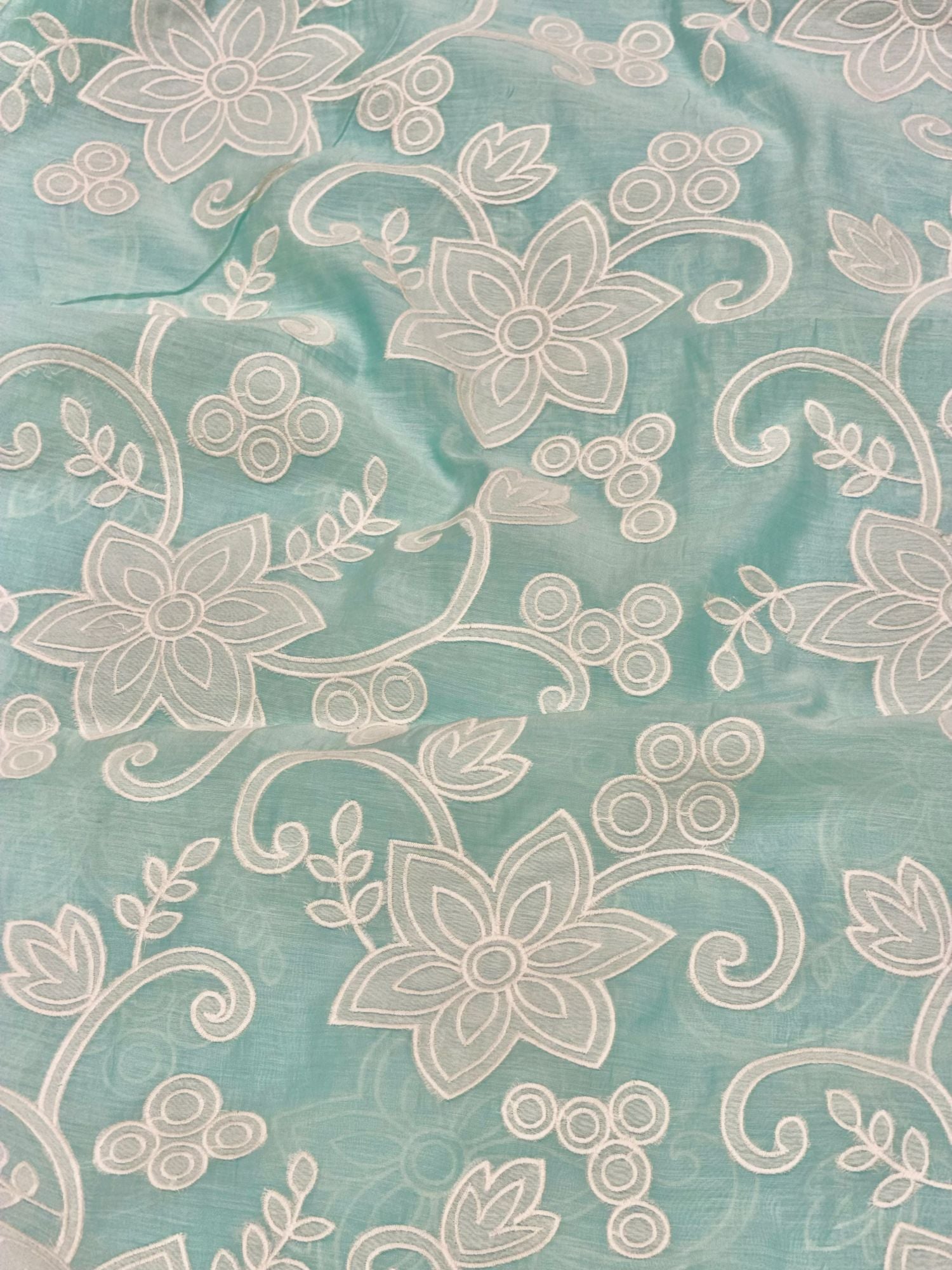 Aqua Blue Mul with White Appliqué Work
