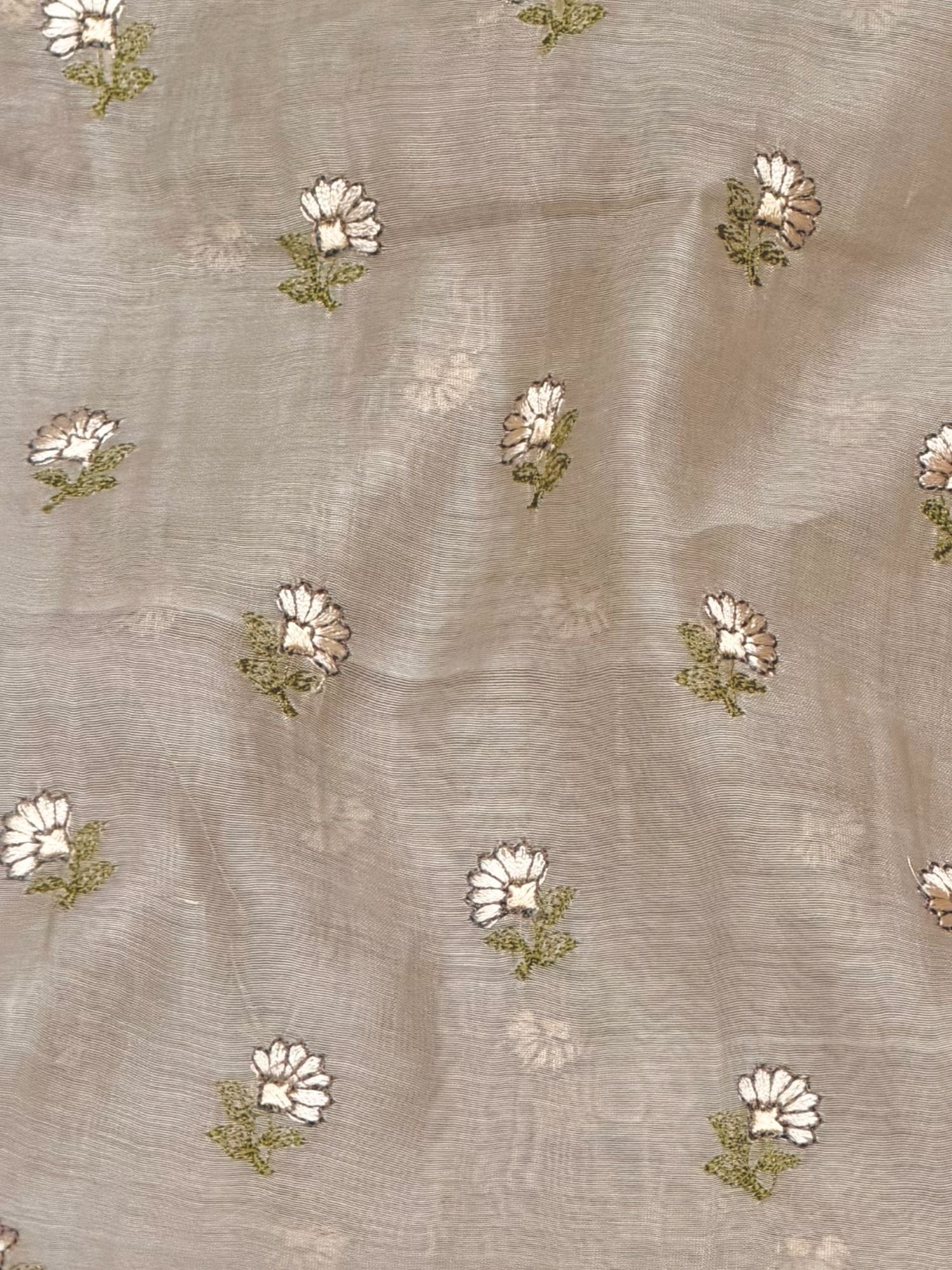 Grey Mul Fabric with Floral Embroidery