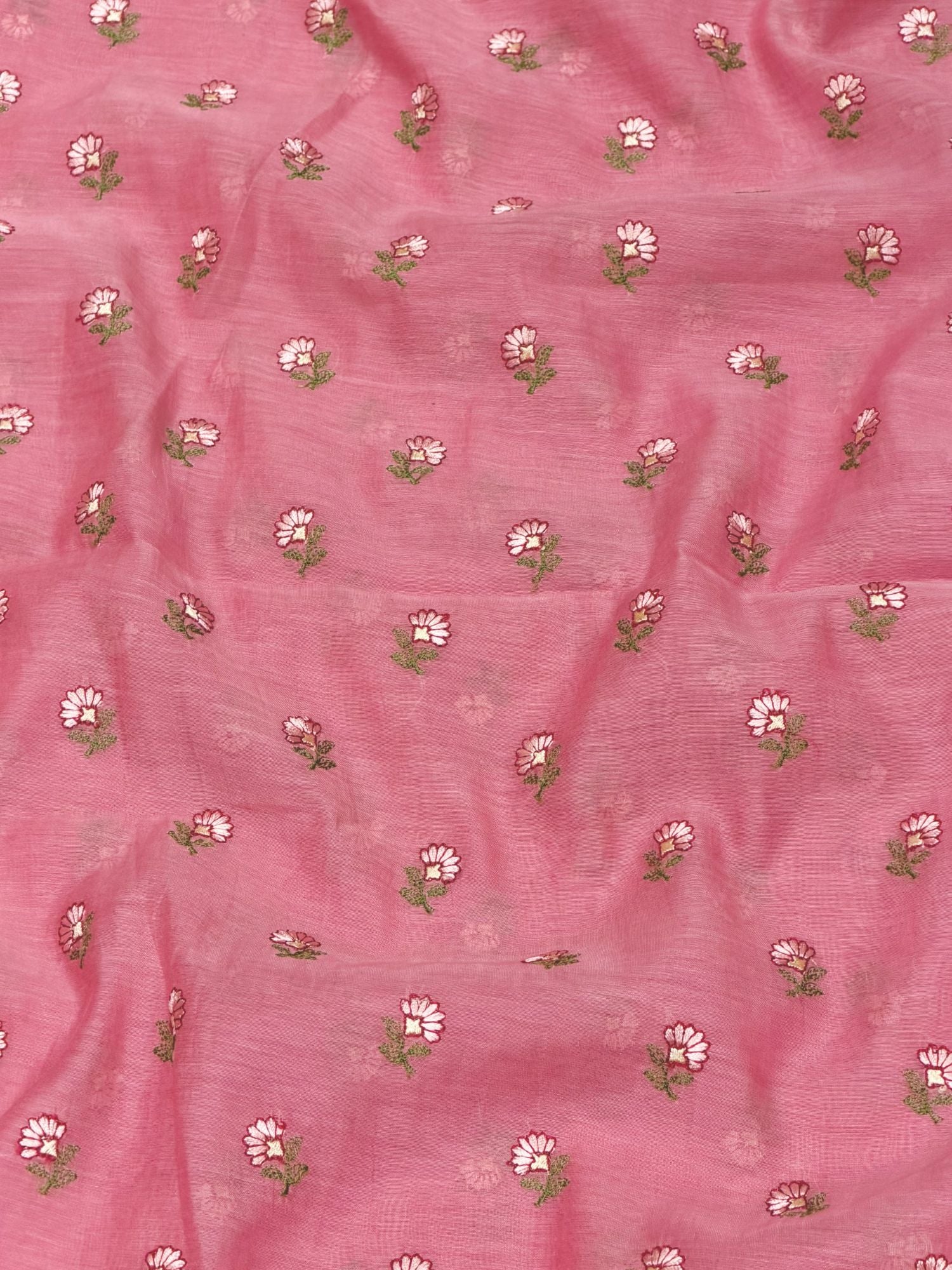 Pink Mul Fabric with Floral Embroidery