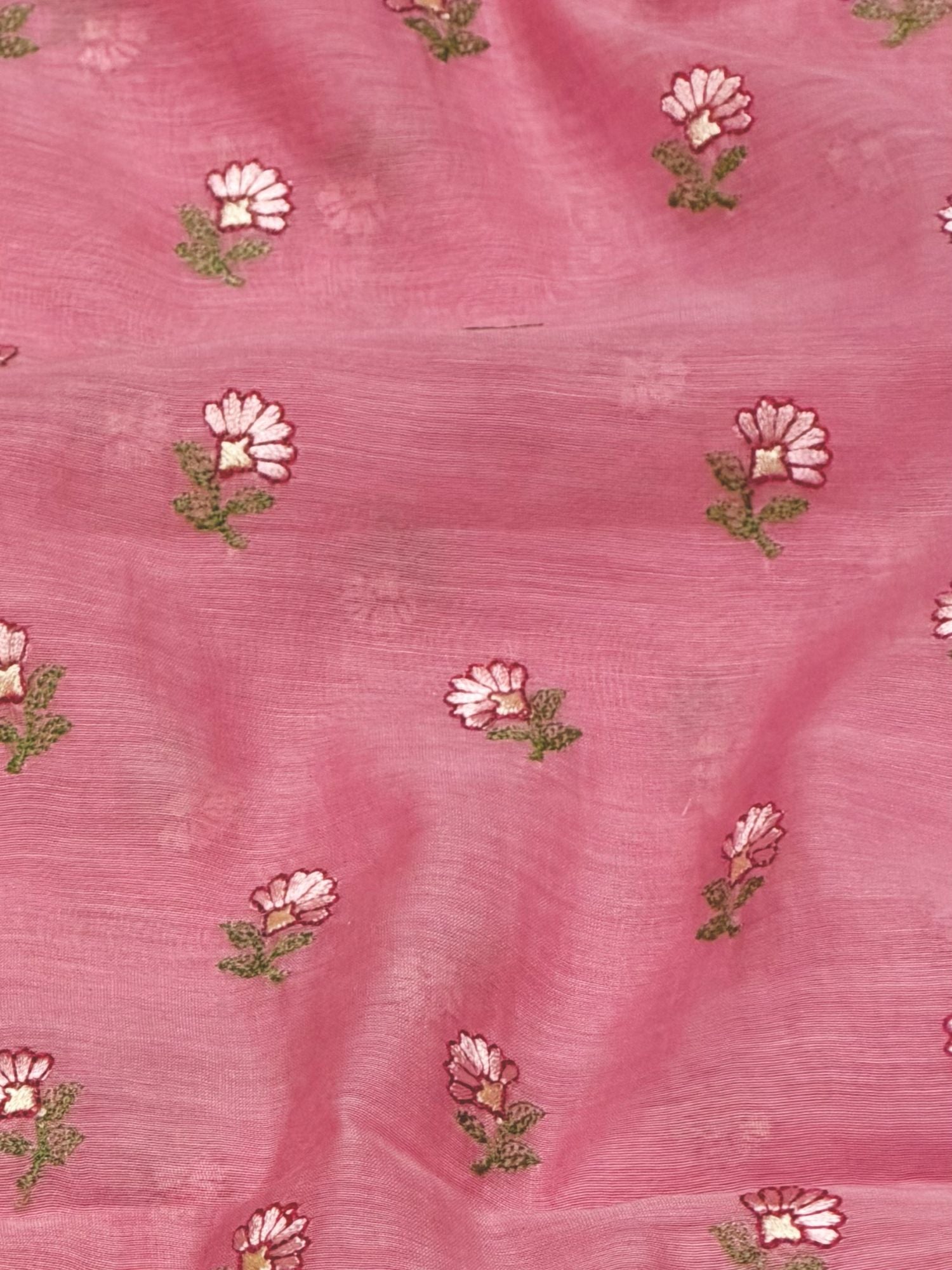 Pink Mul Fabric with Floral Embroidery