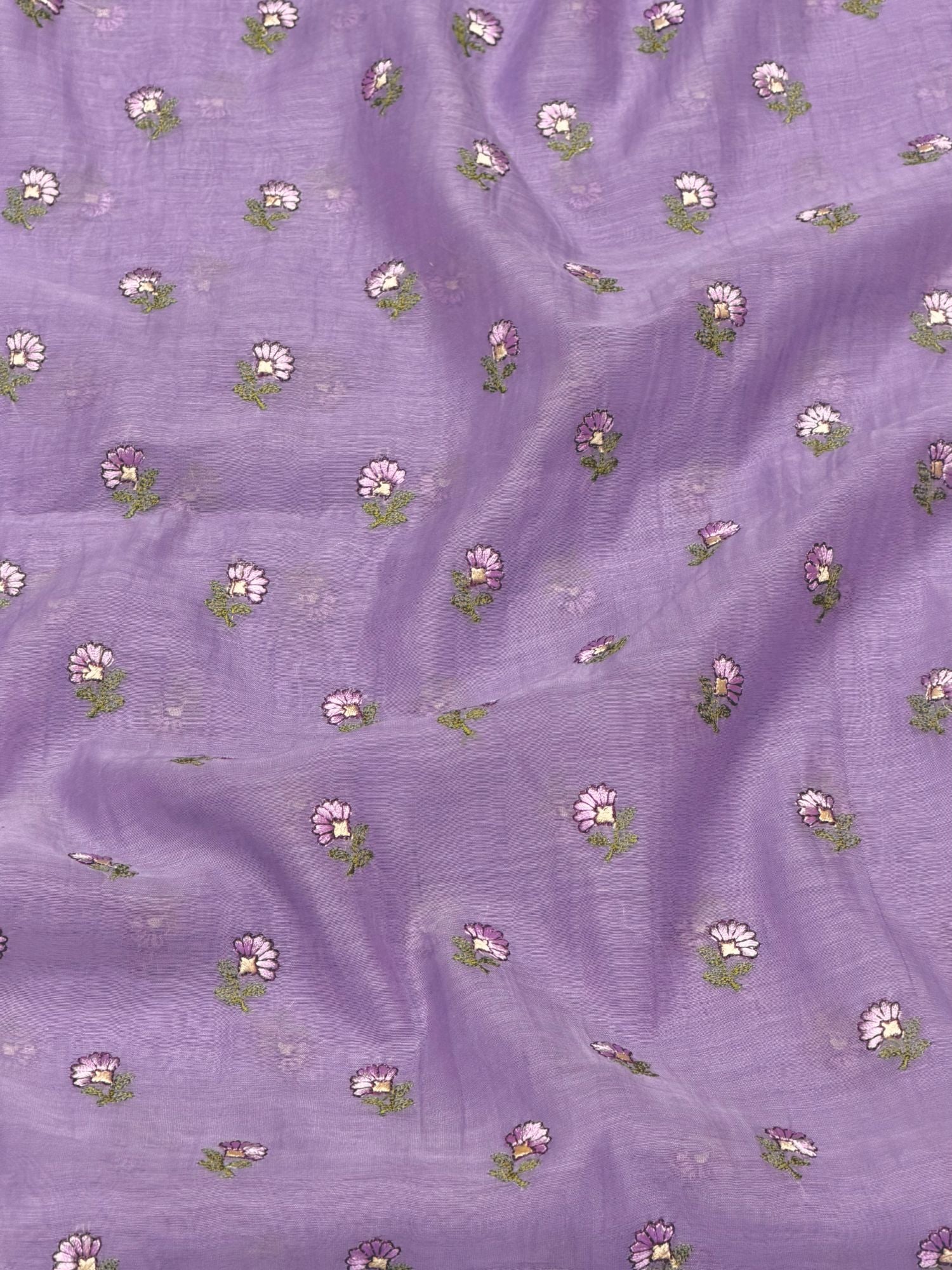 Purple Mul Fabric with Floral Embroidery