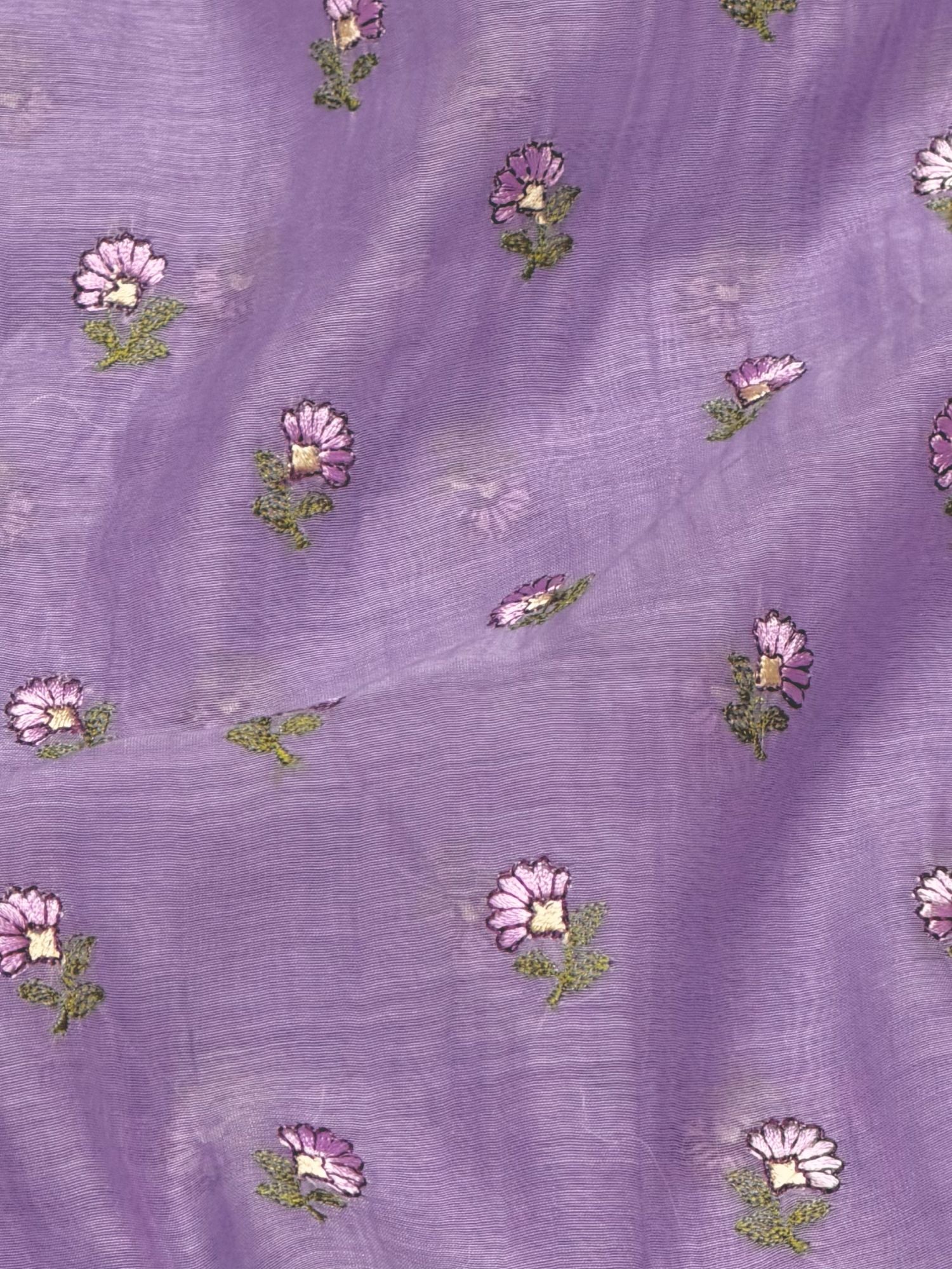 Purple Mul Fabric with Floral Embroidery