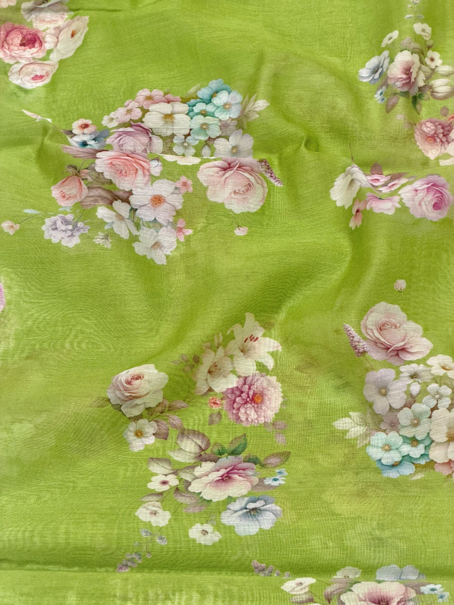 Green Printed Mul Fabric