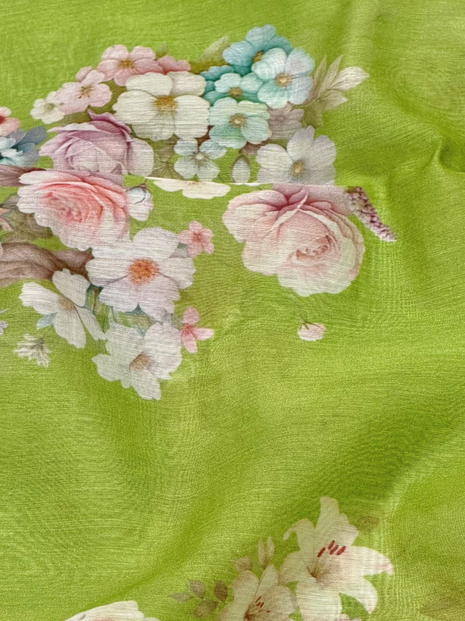 Green Printed Mul Fabric