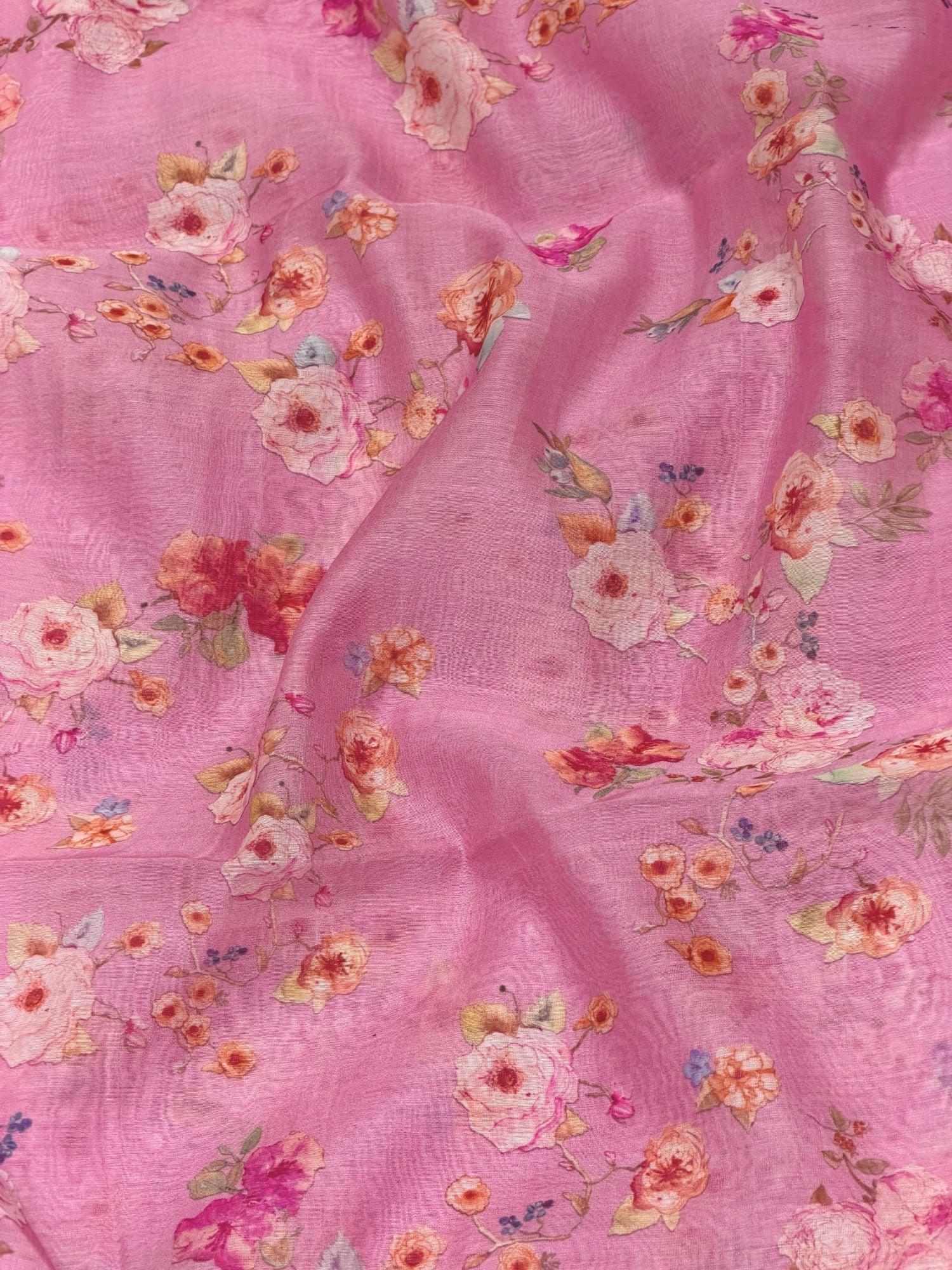 Rose Pink Printed Mul Fabric