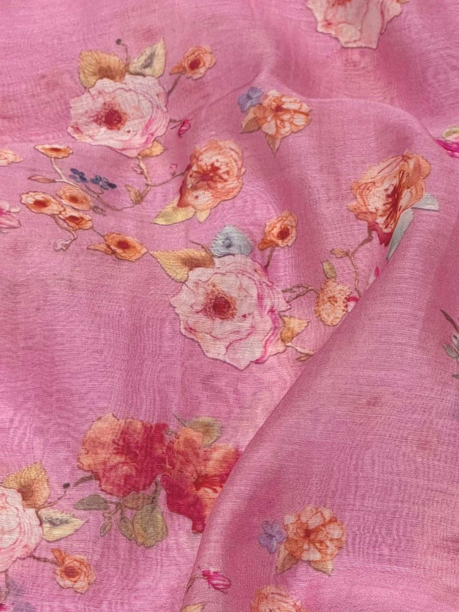 Rose Pink Printed Mul Fabric