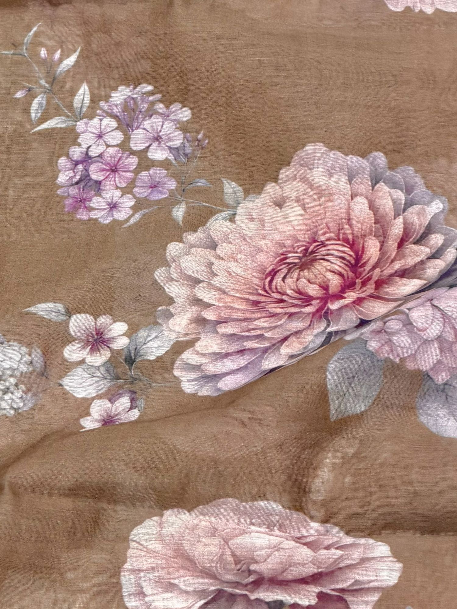 Cocoa Brown Printed Mul Fabric