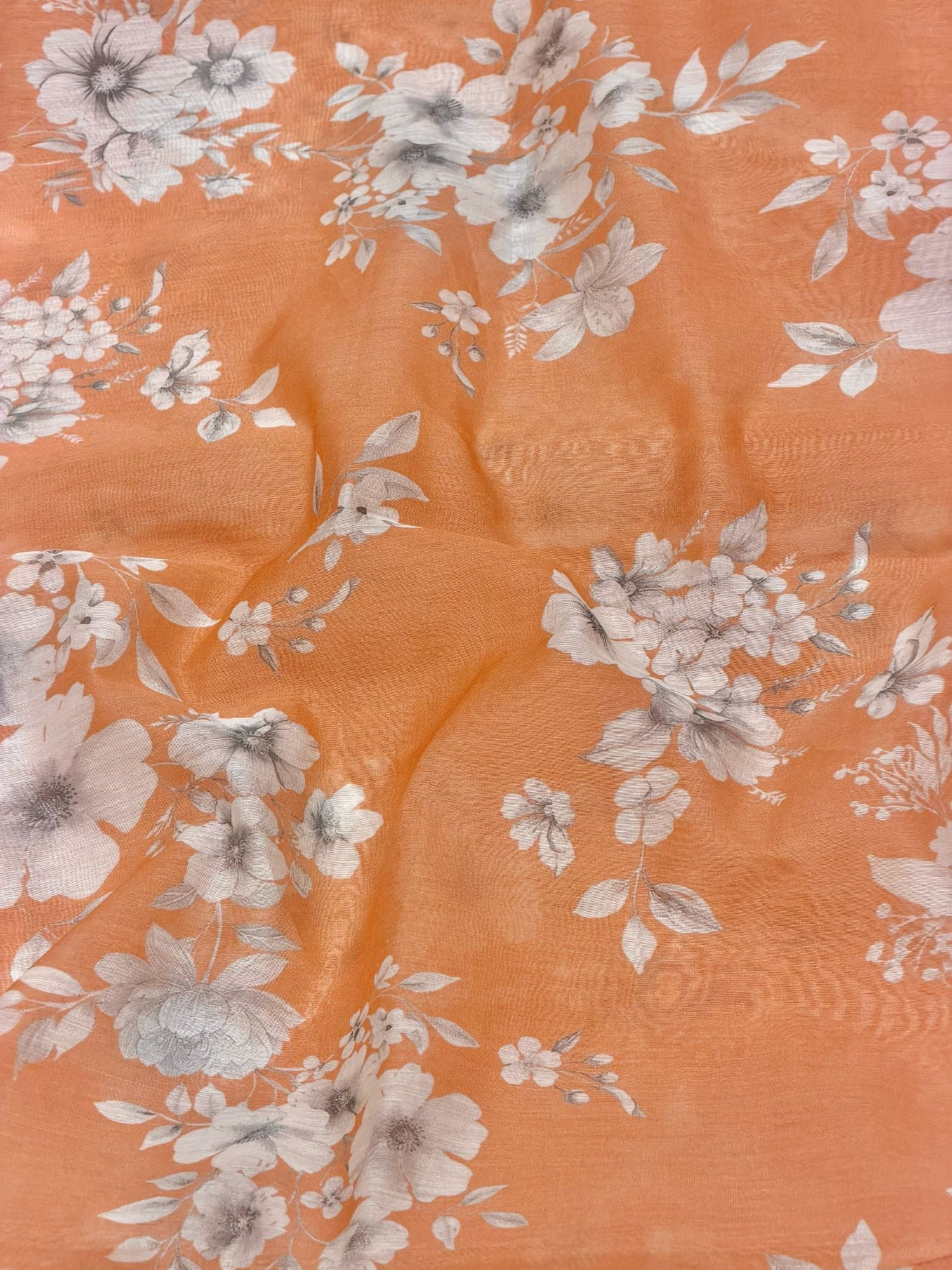 Coral Orange Printed Mul Fabric