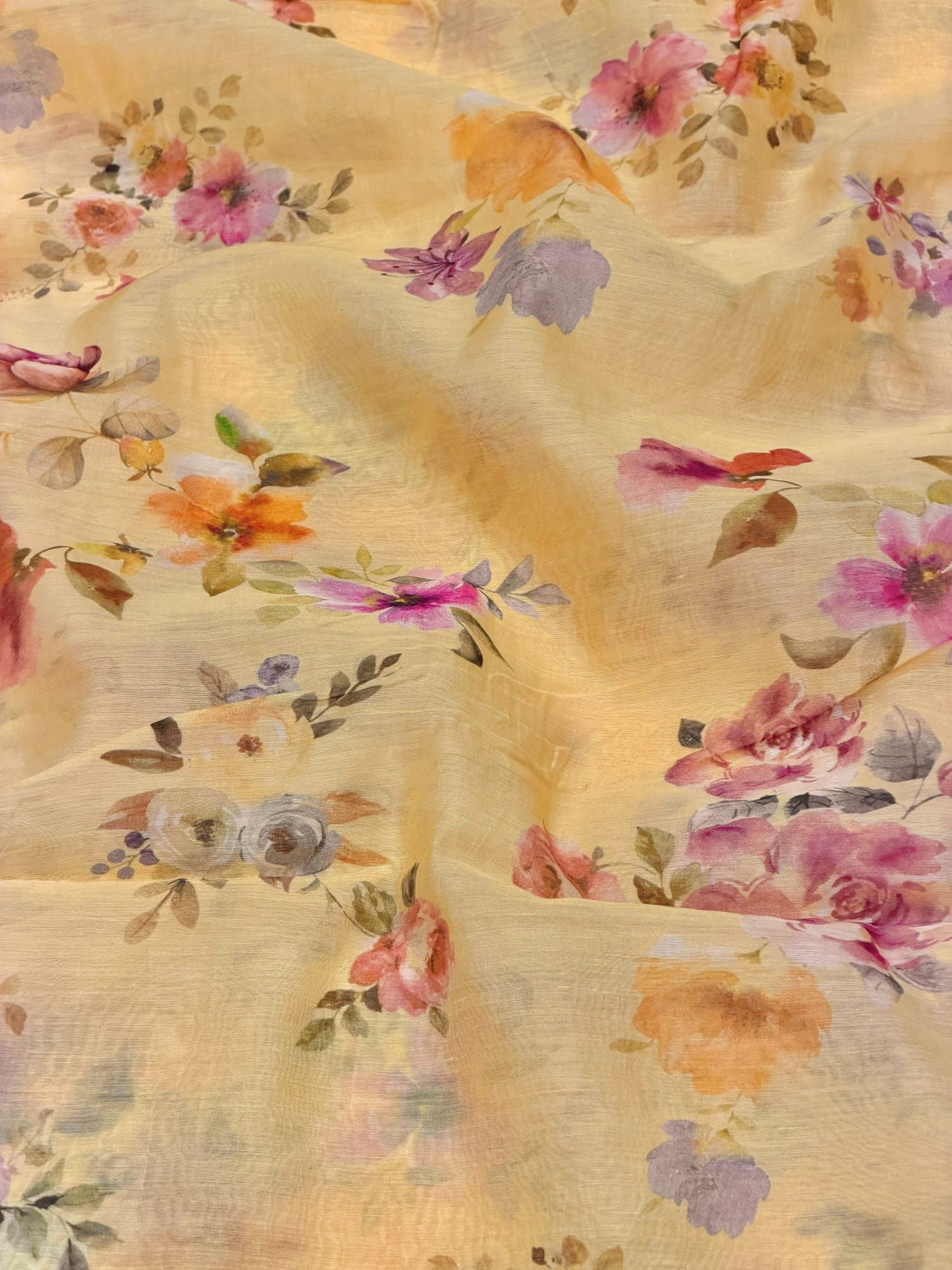 Warm Champagne Printed Mul Fabric