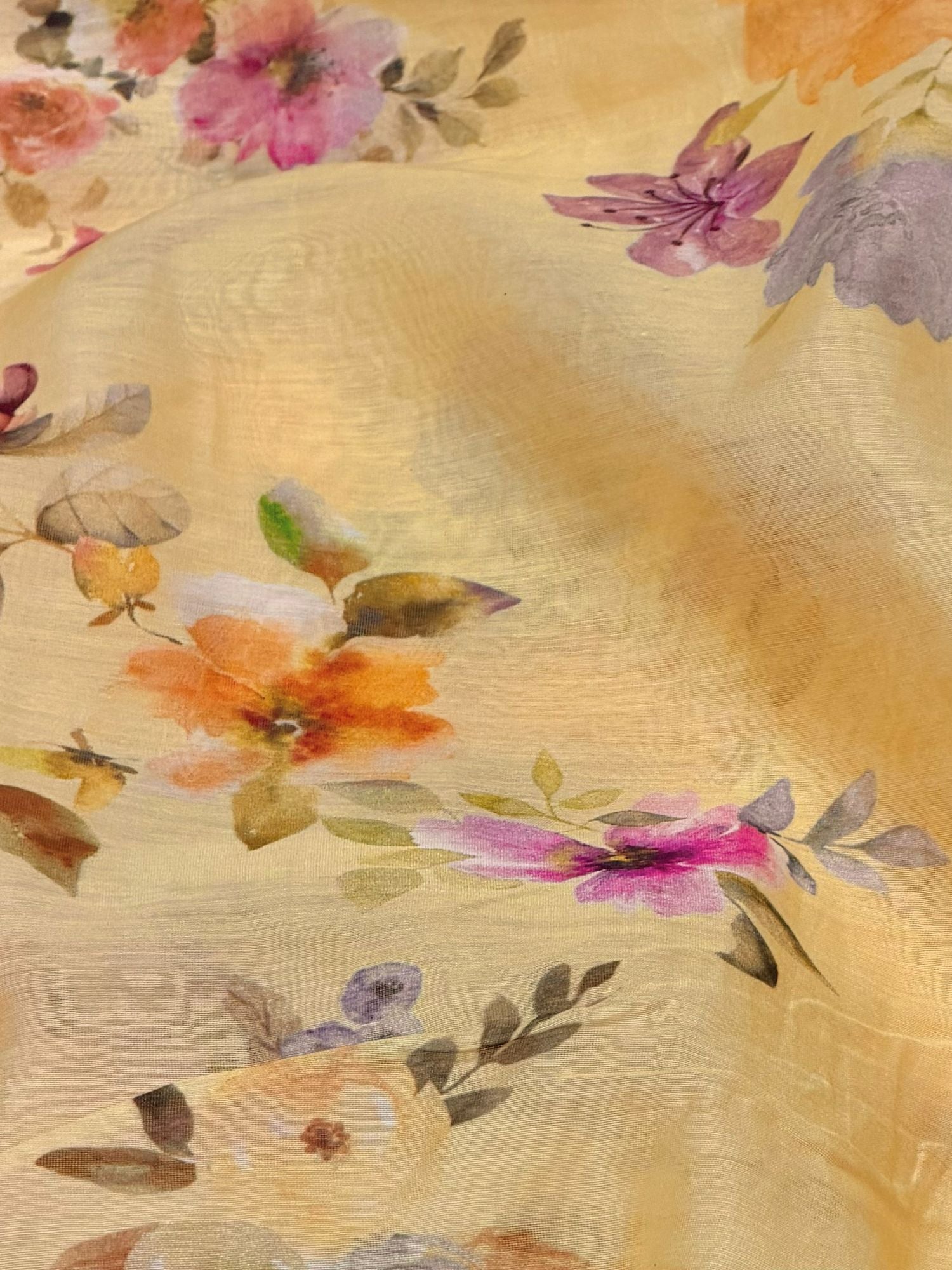 Warm Champagne Printed Mul Fabric