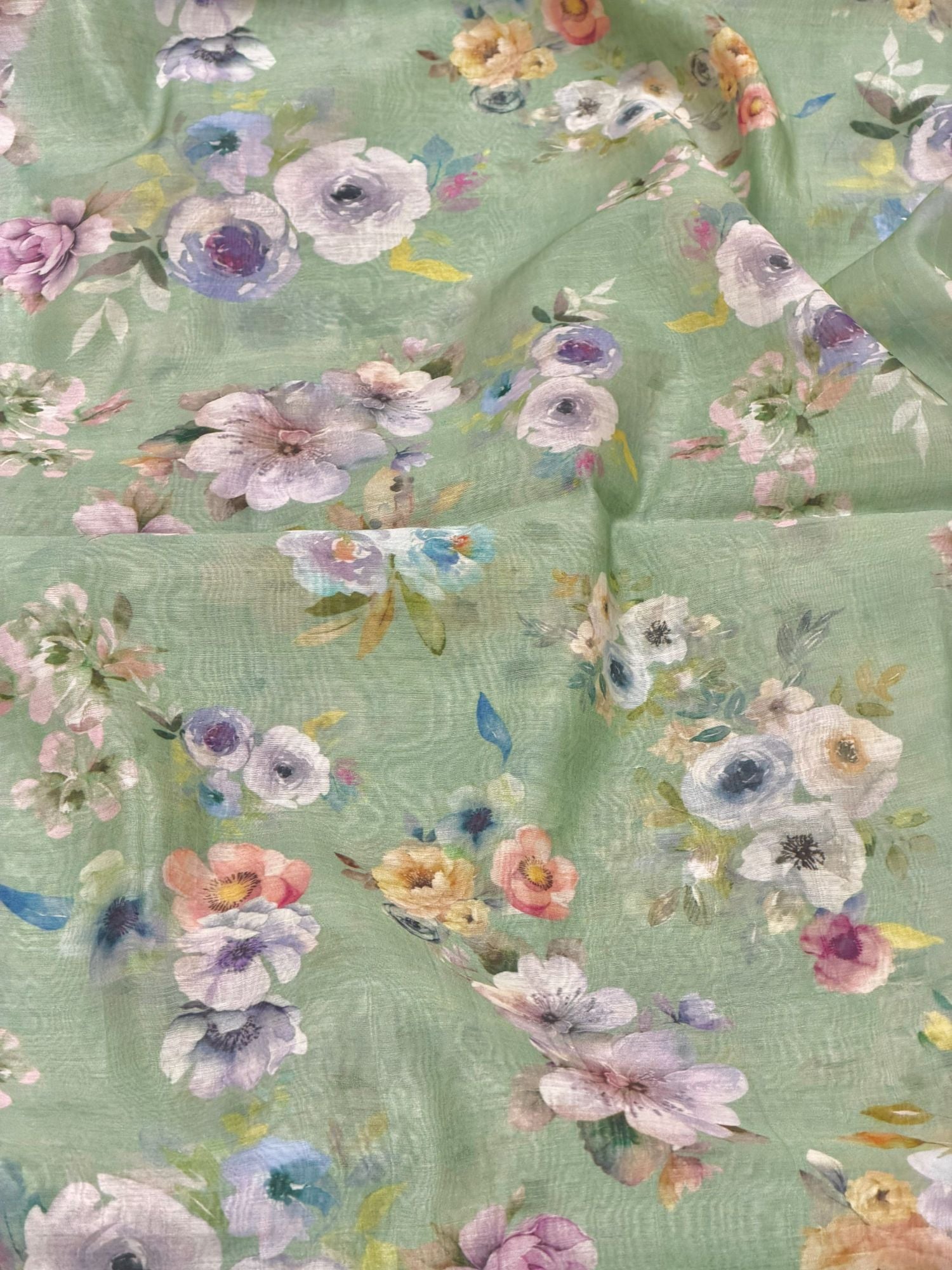 Mint Green Printed Mul Fabric