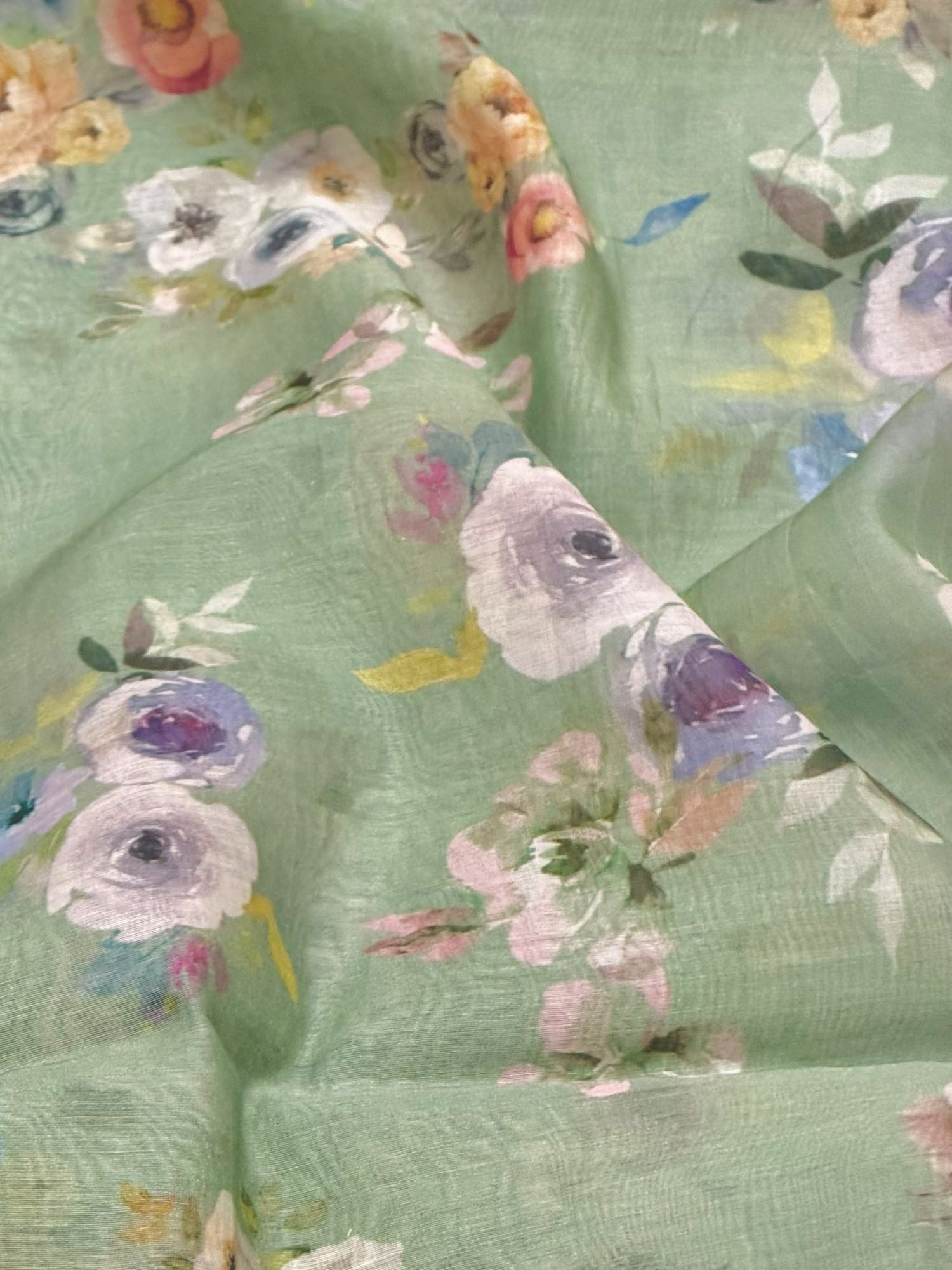 Mint Green Printed Mul Fabric