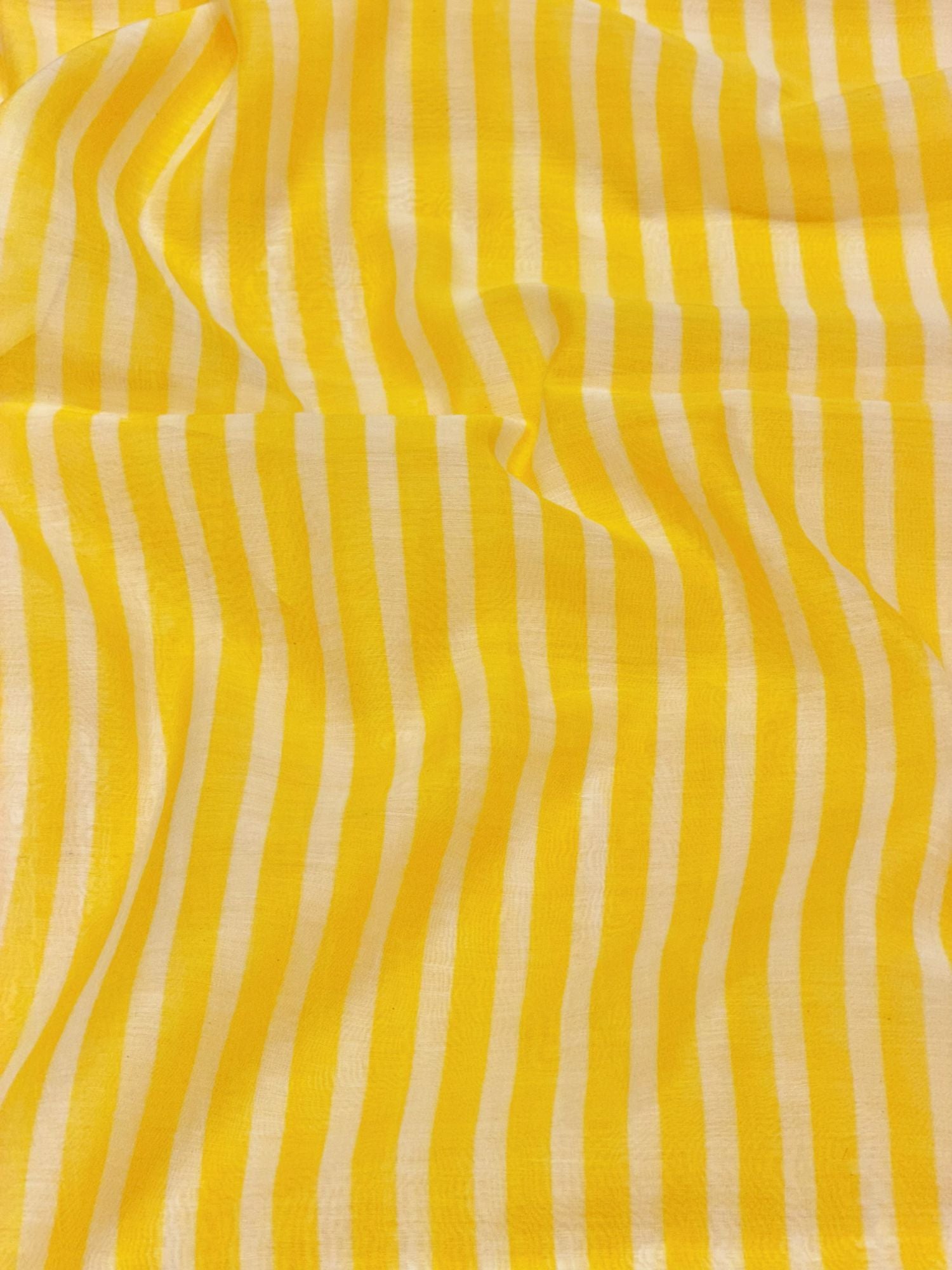 White & Yellow Striped Mul Fabric