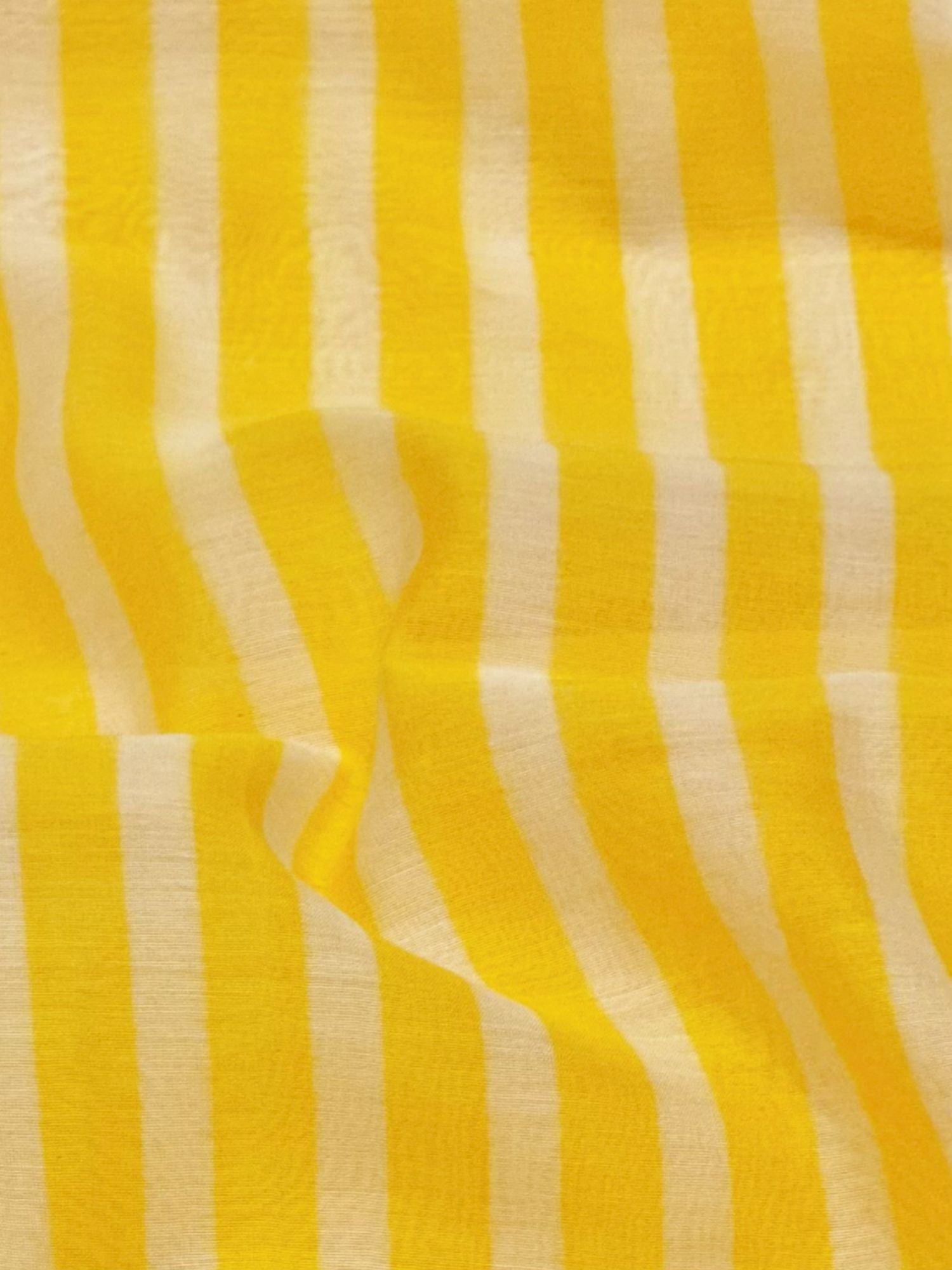 White & Yellow Striped Mul Fabric