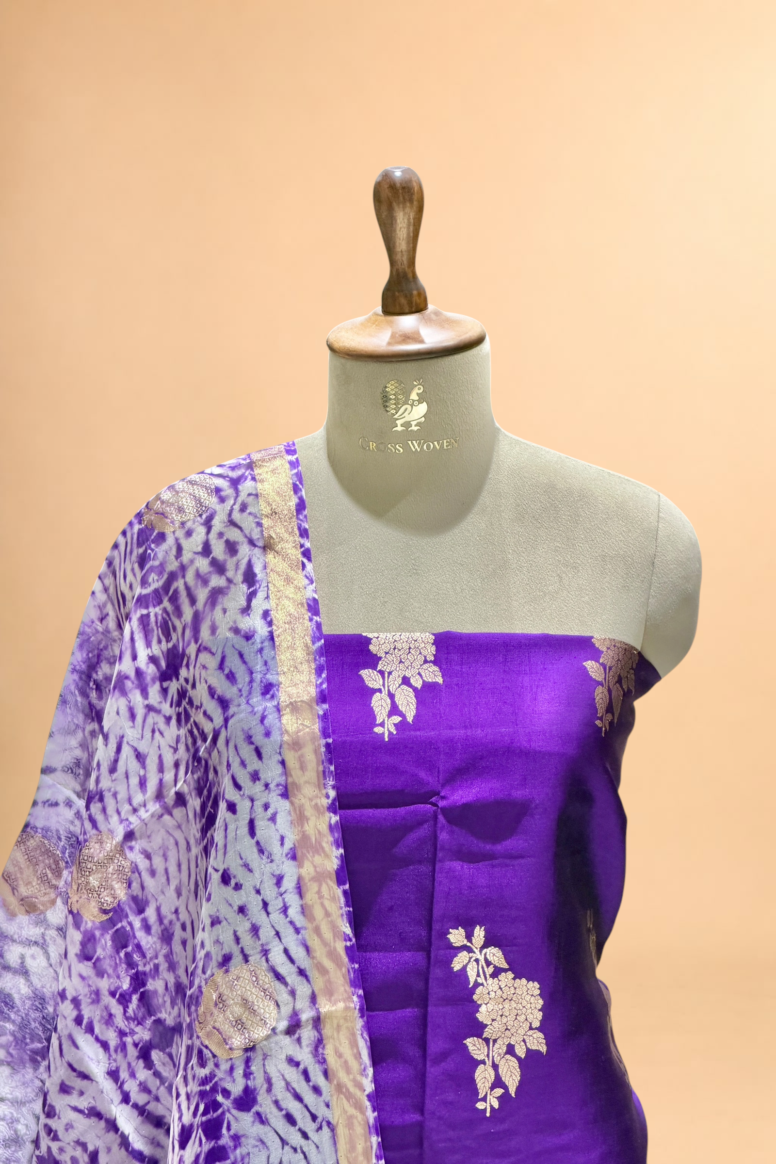 Purple Pure Soft Silk Suit Set With Organza Shibori Dye Dupatta