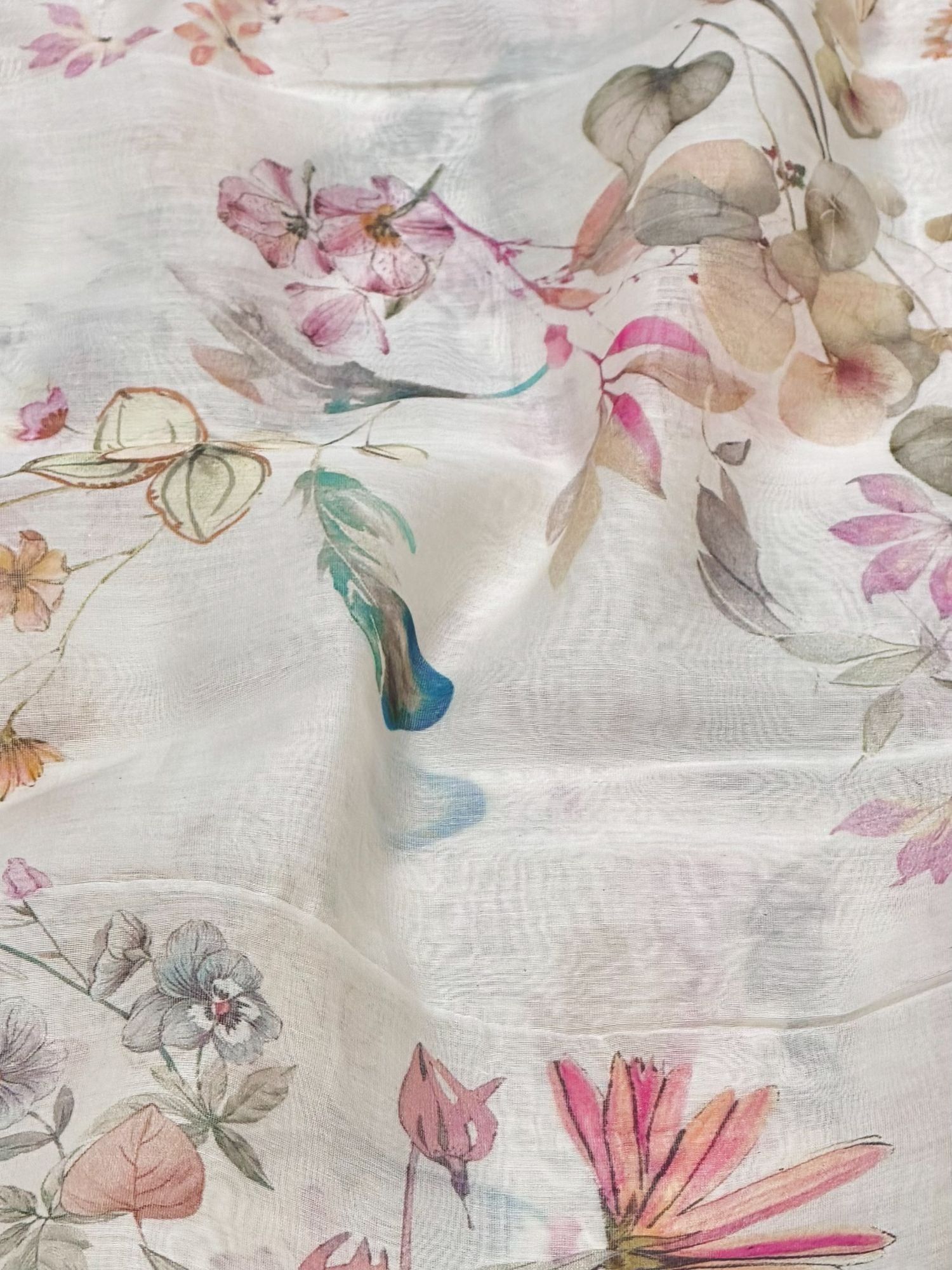 White Printed Mul Fabric