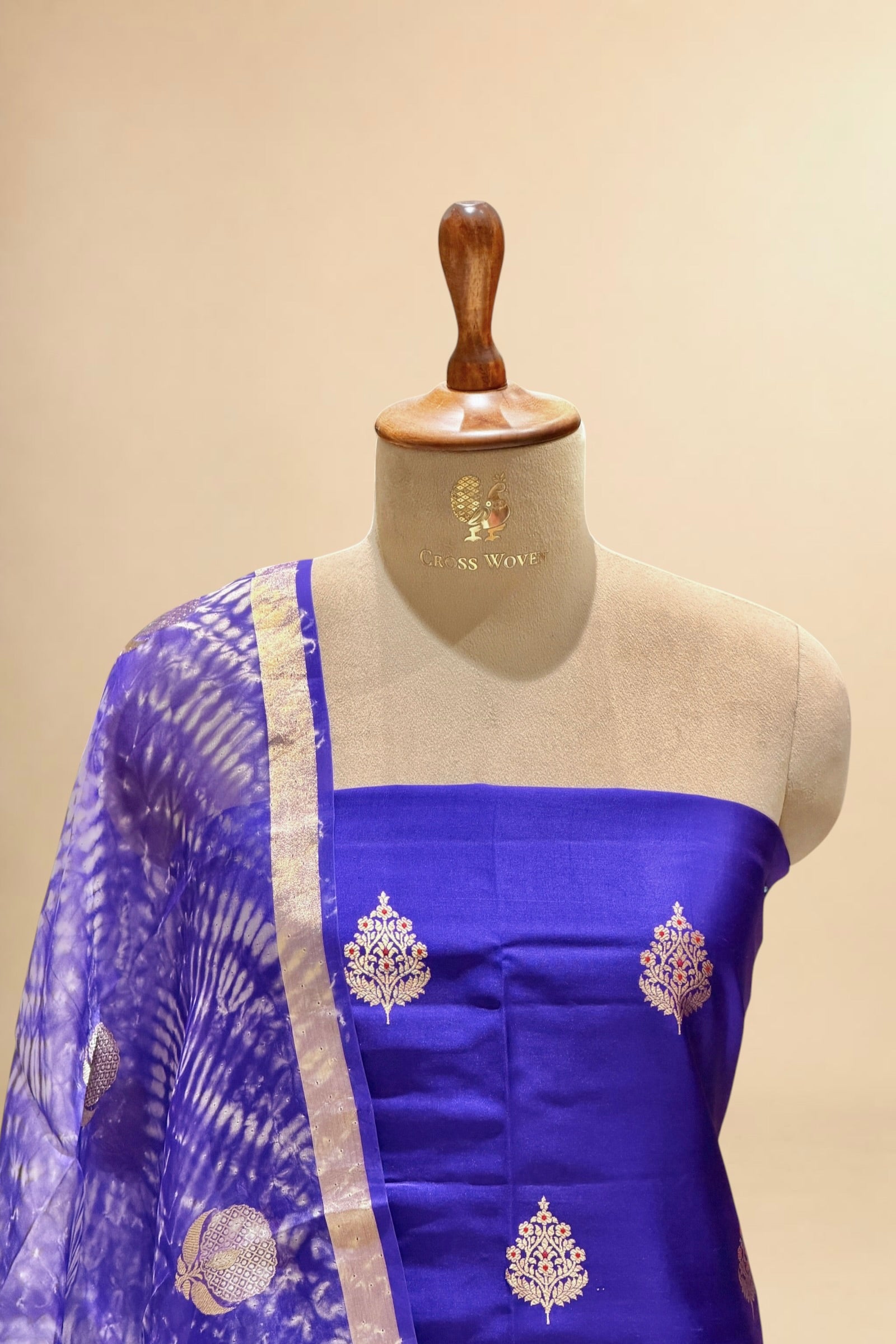 Blue Pure Soft Silk Suit Set With Organza Shibori Dye Dupatta
