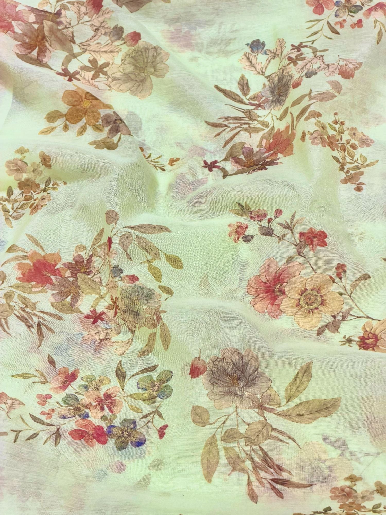 Pastel Mint Printed Mul Fabric
