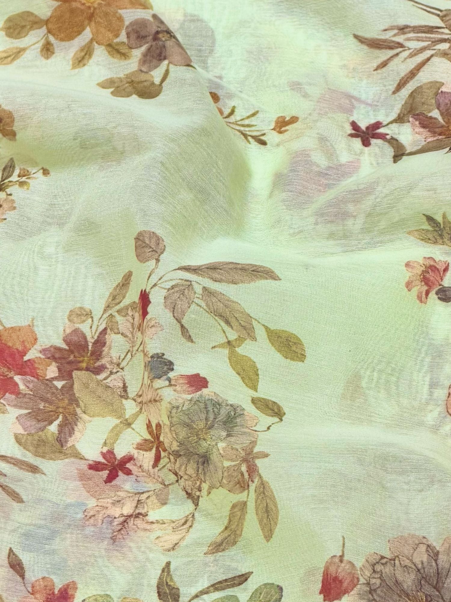 Pastel Mint Printed Mul Fabric