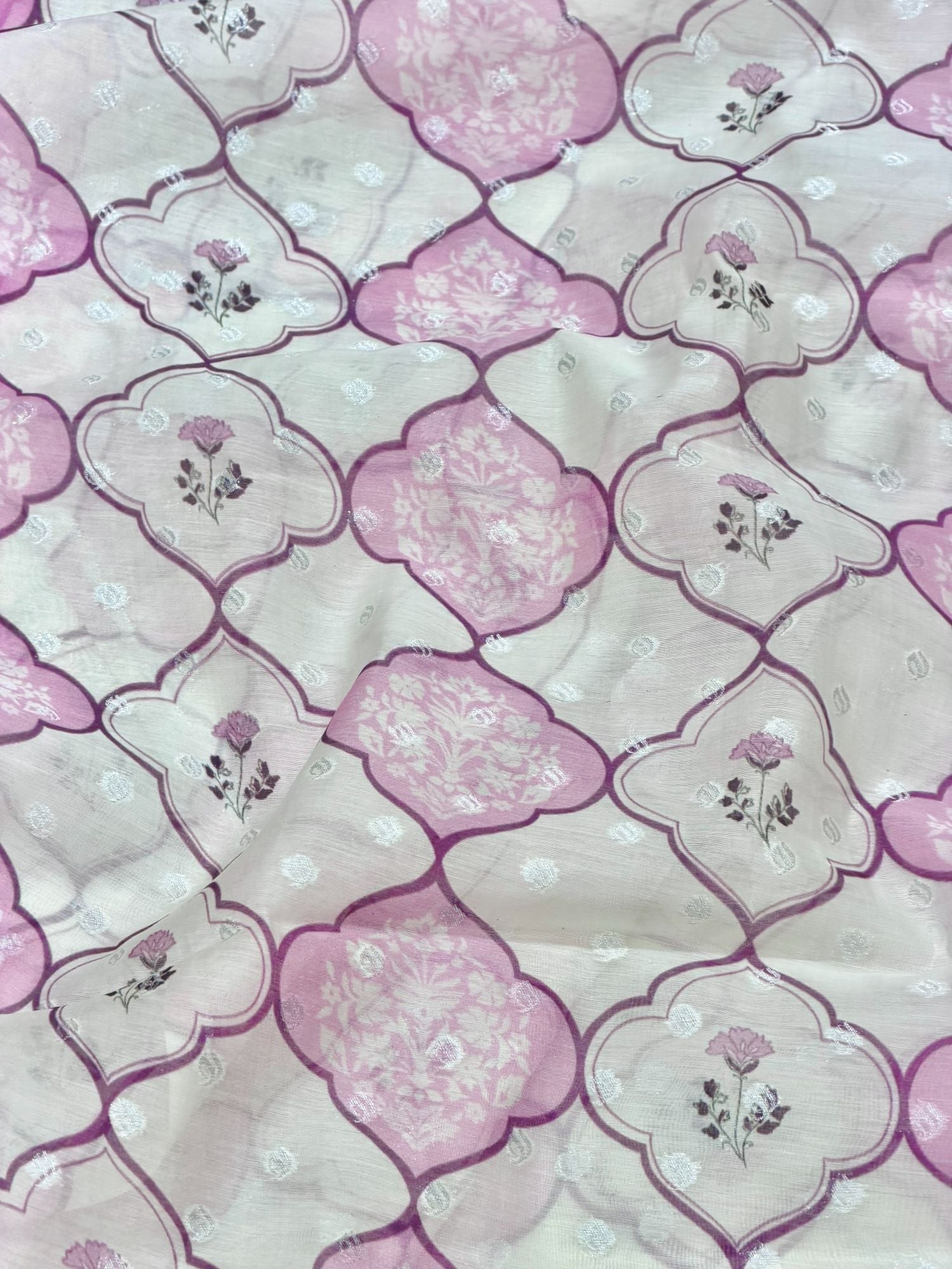 Purple Geometric Mul Weaving Silk Fabric