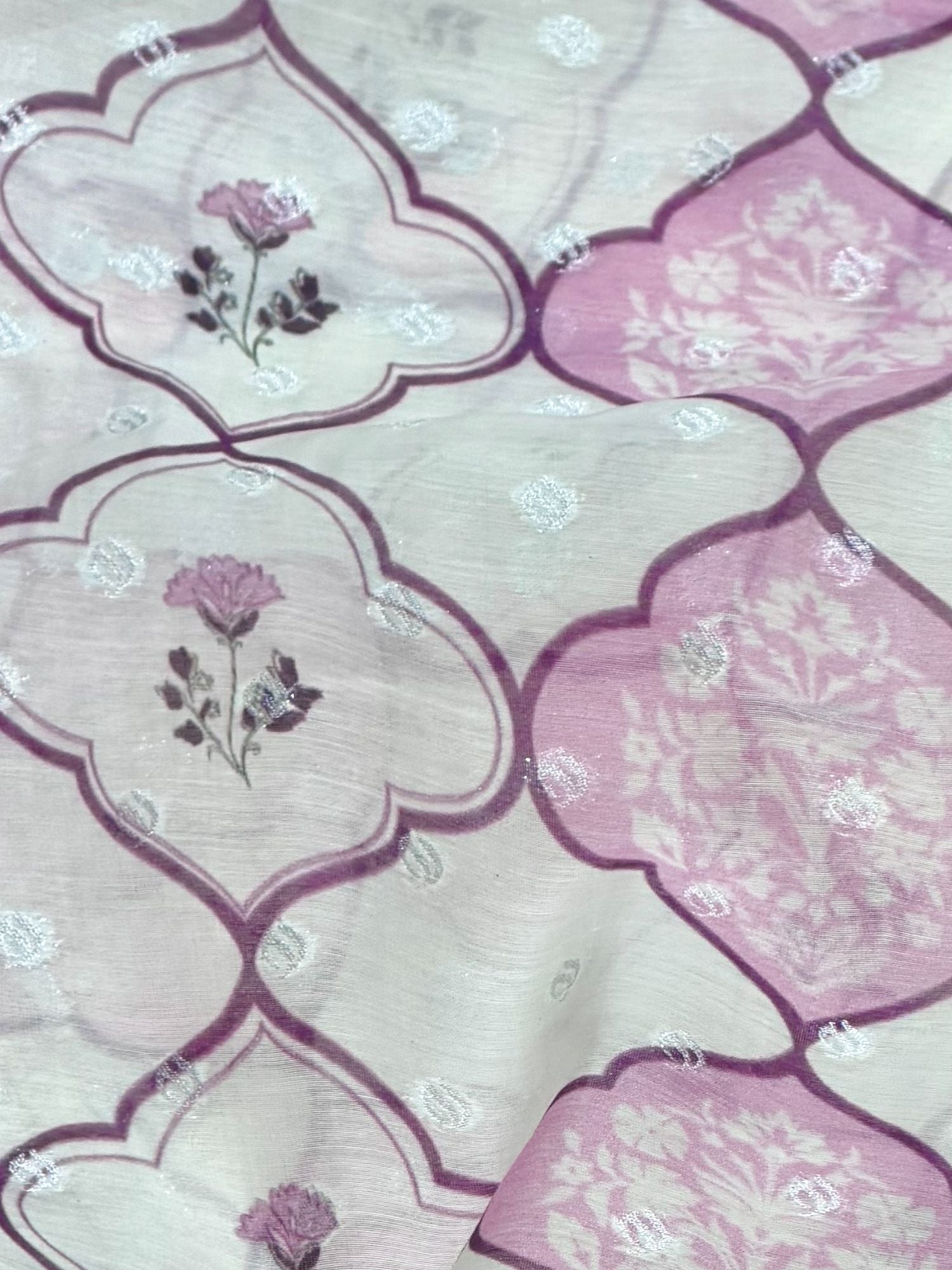 Purple Geometric Mul Weaving Silk Fabric