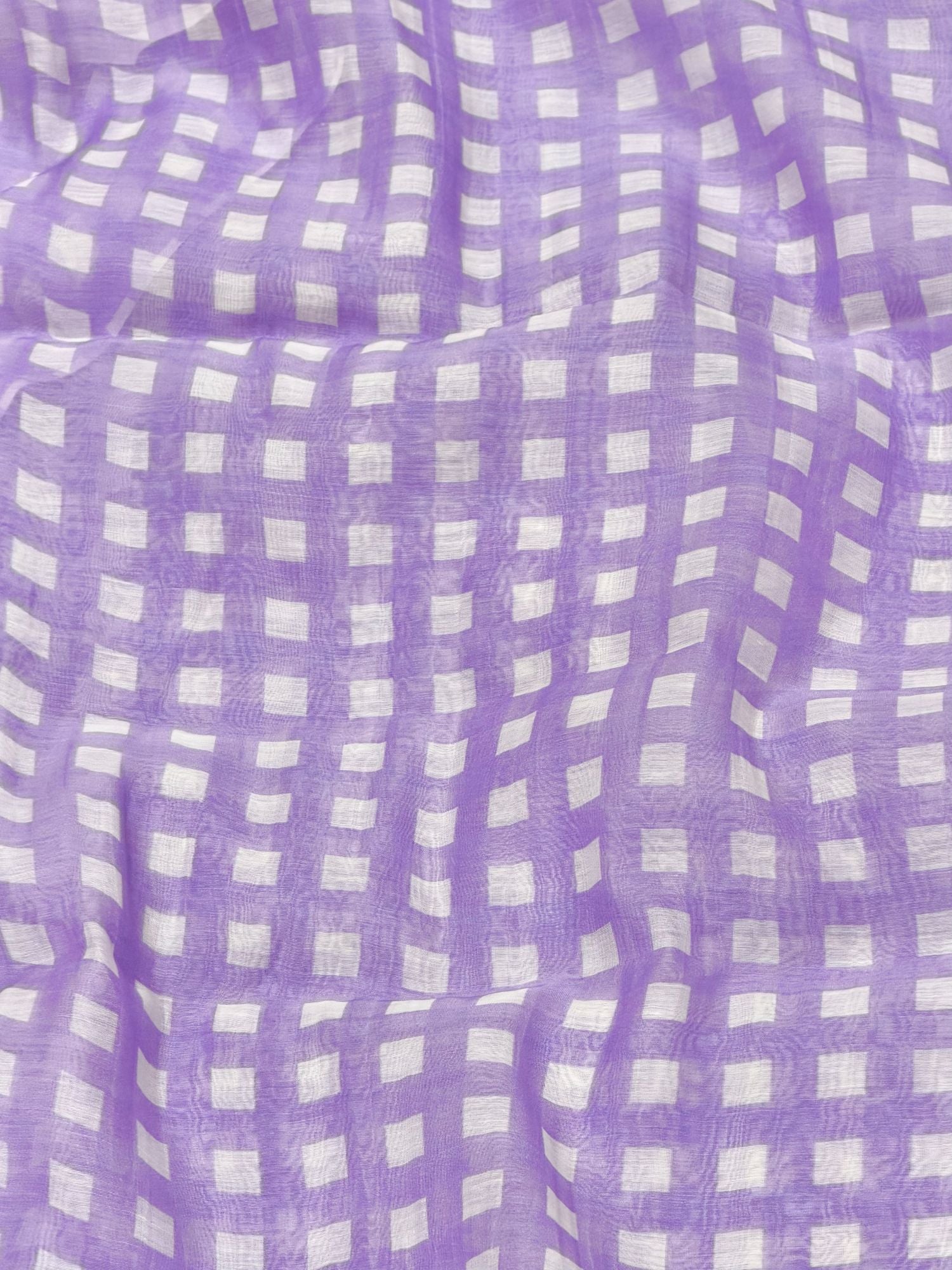 Lavender Printed Mul Checkered Fabric