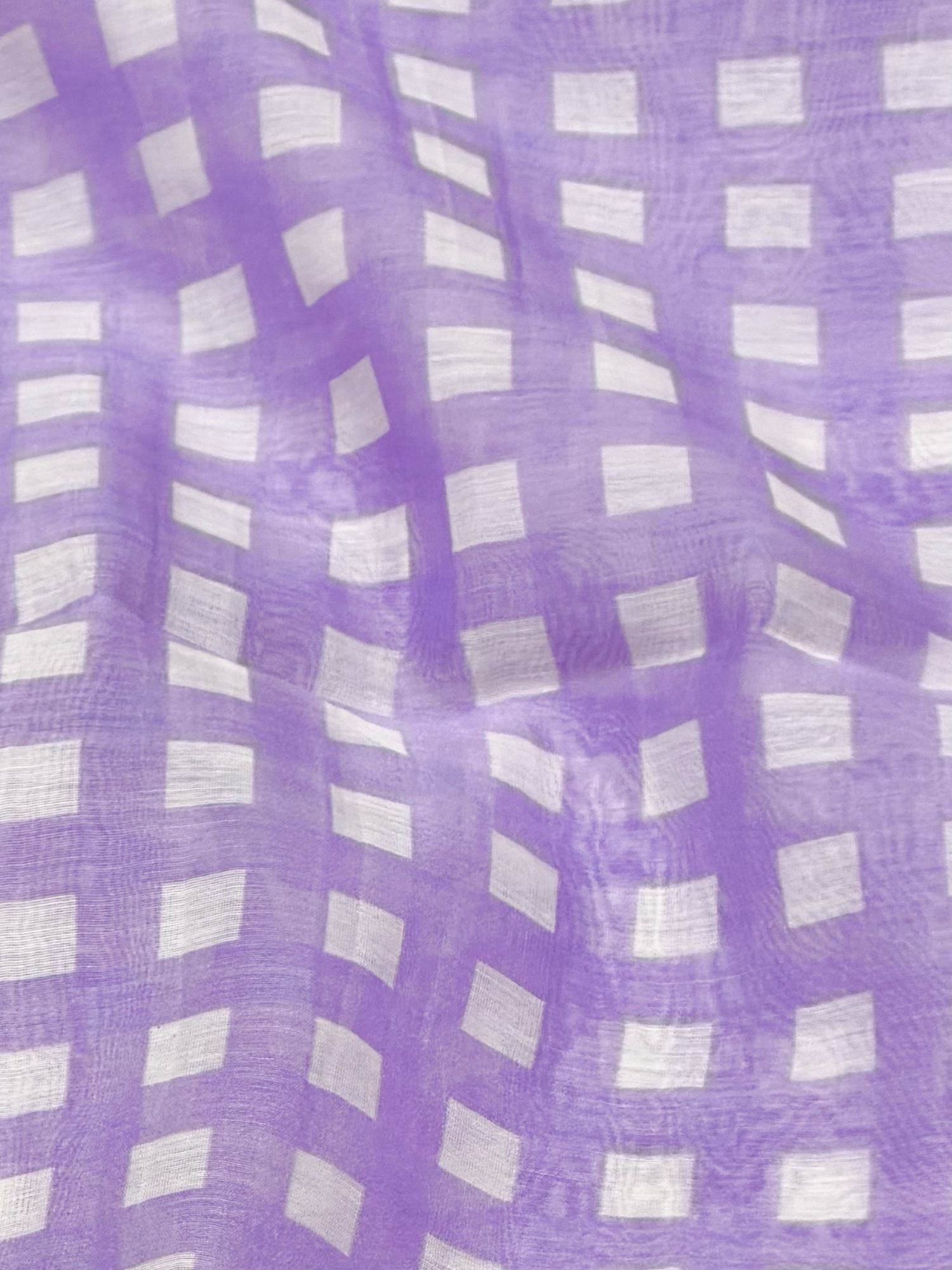 Lavender Printed Mul Checkered Fabric
