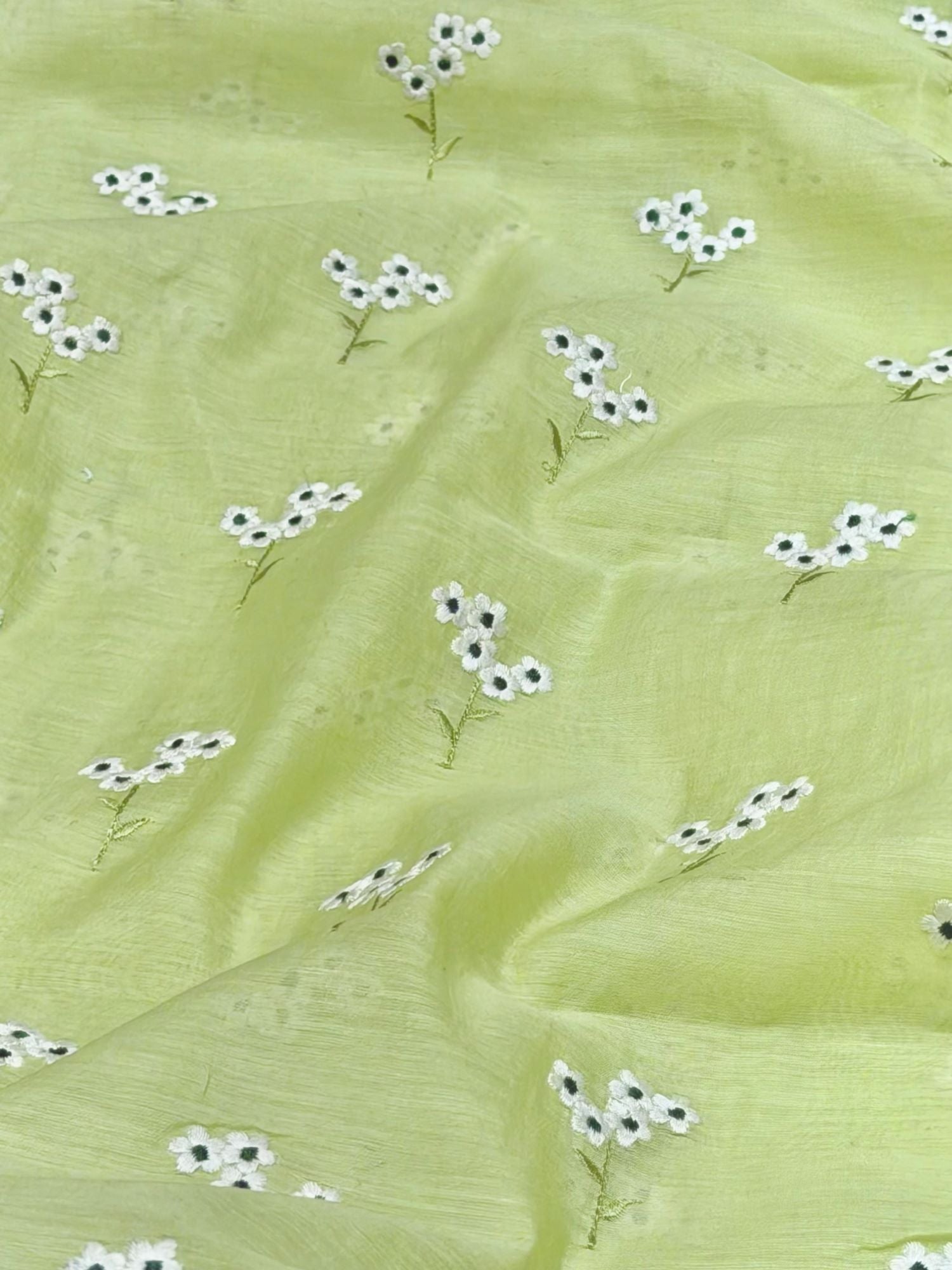 Lime Green Mul Fabric with Floral Embroidered Motif