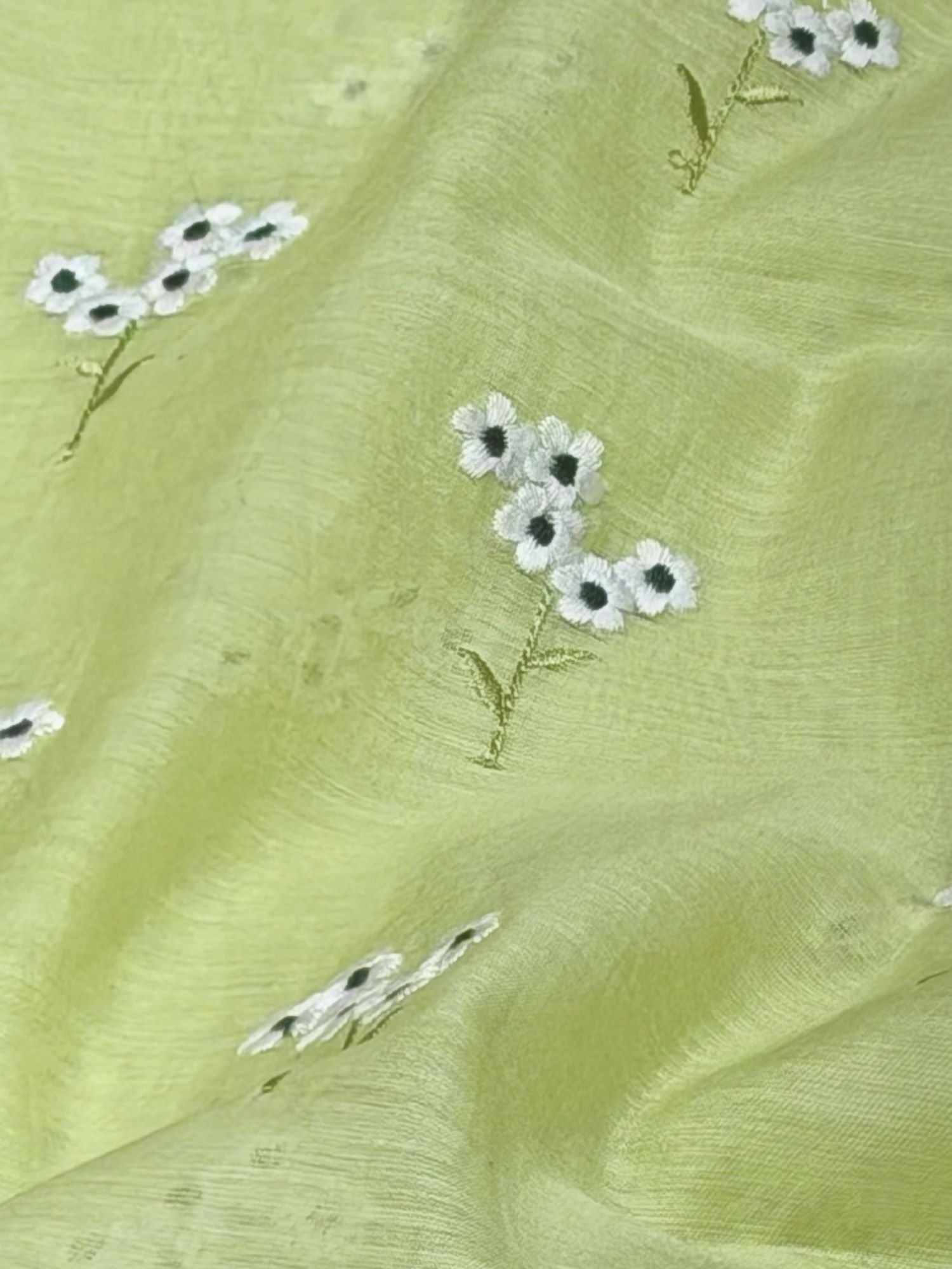 Lime Green Mul Fabric with Floral Embroidered Motif