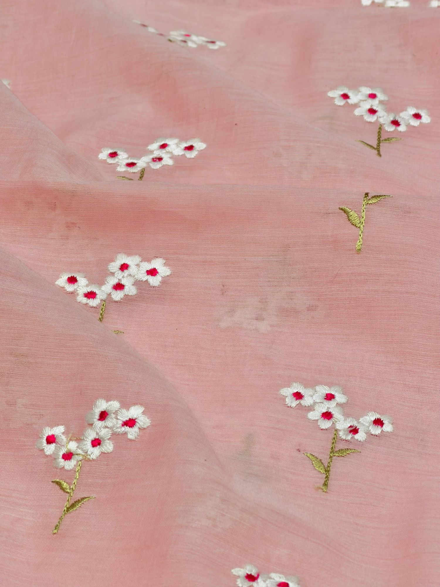 Blush Pink Mul Fabric with Floral Embroidered Motif