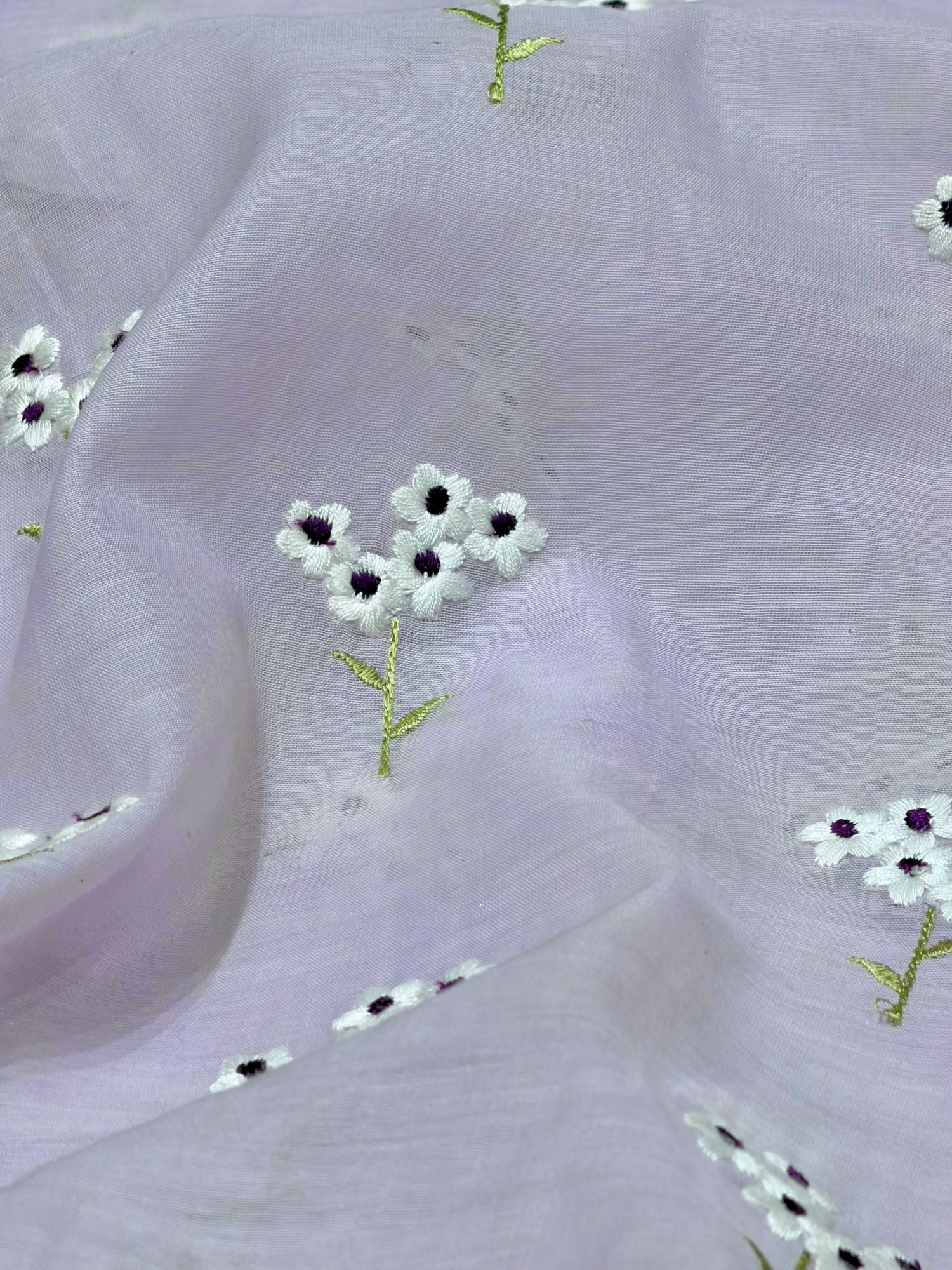 Lavender Mul Fabric with Floral Embroidered Motif